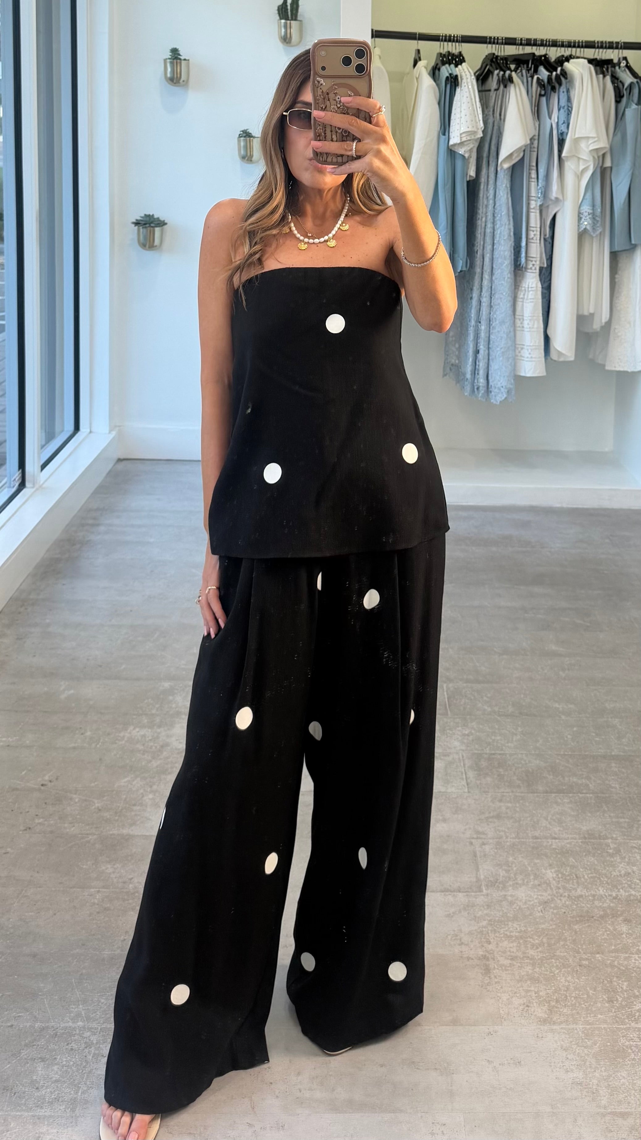 BLACK POLKA LINEN SET