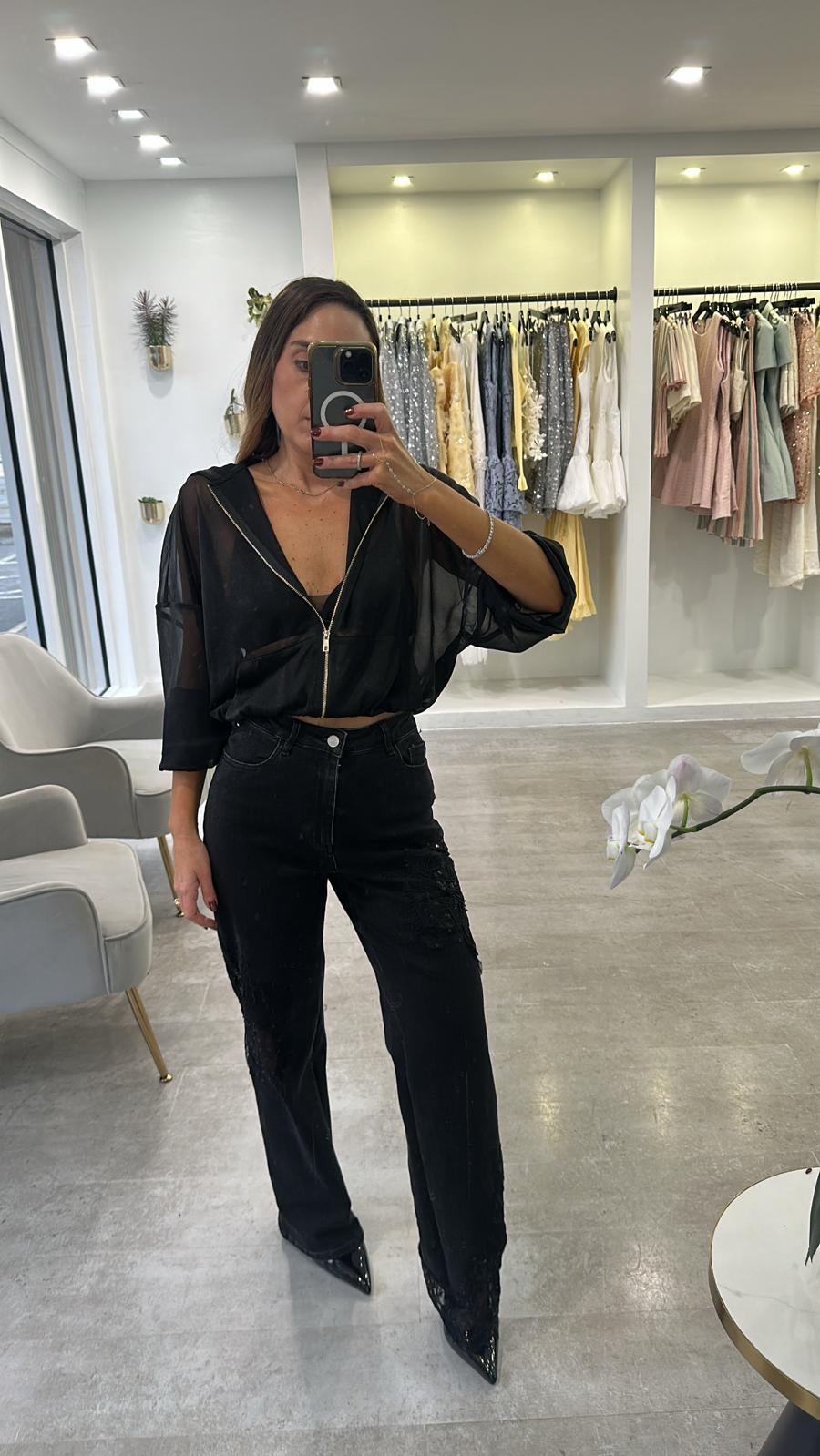 BLACK LACE DENIM