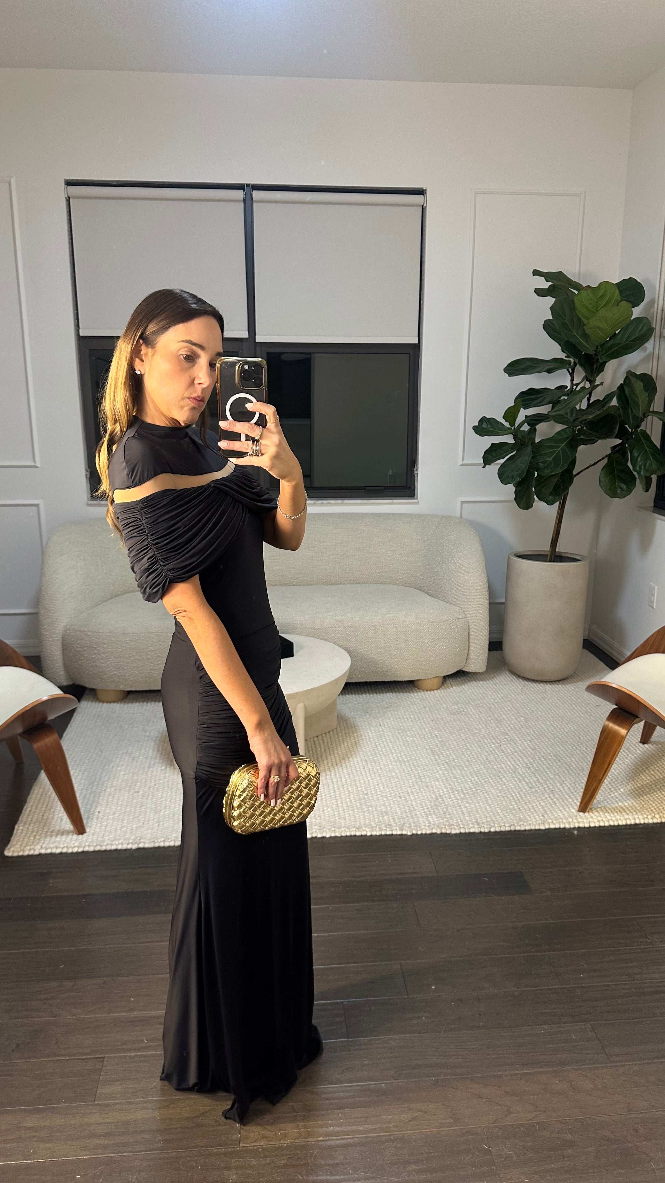 BLACK CAPE SHOULDER DRESS