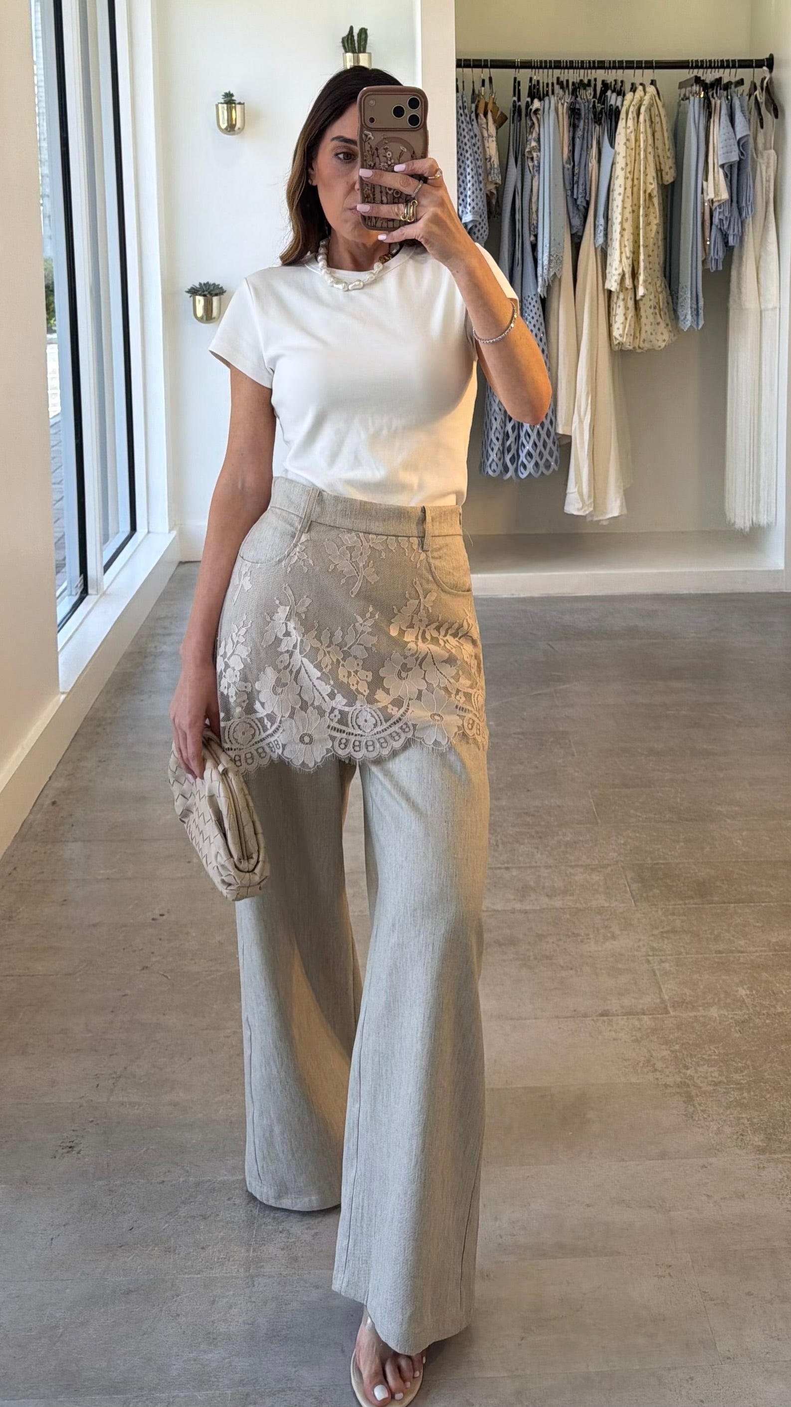 LACE PANEL LINEN PANTS