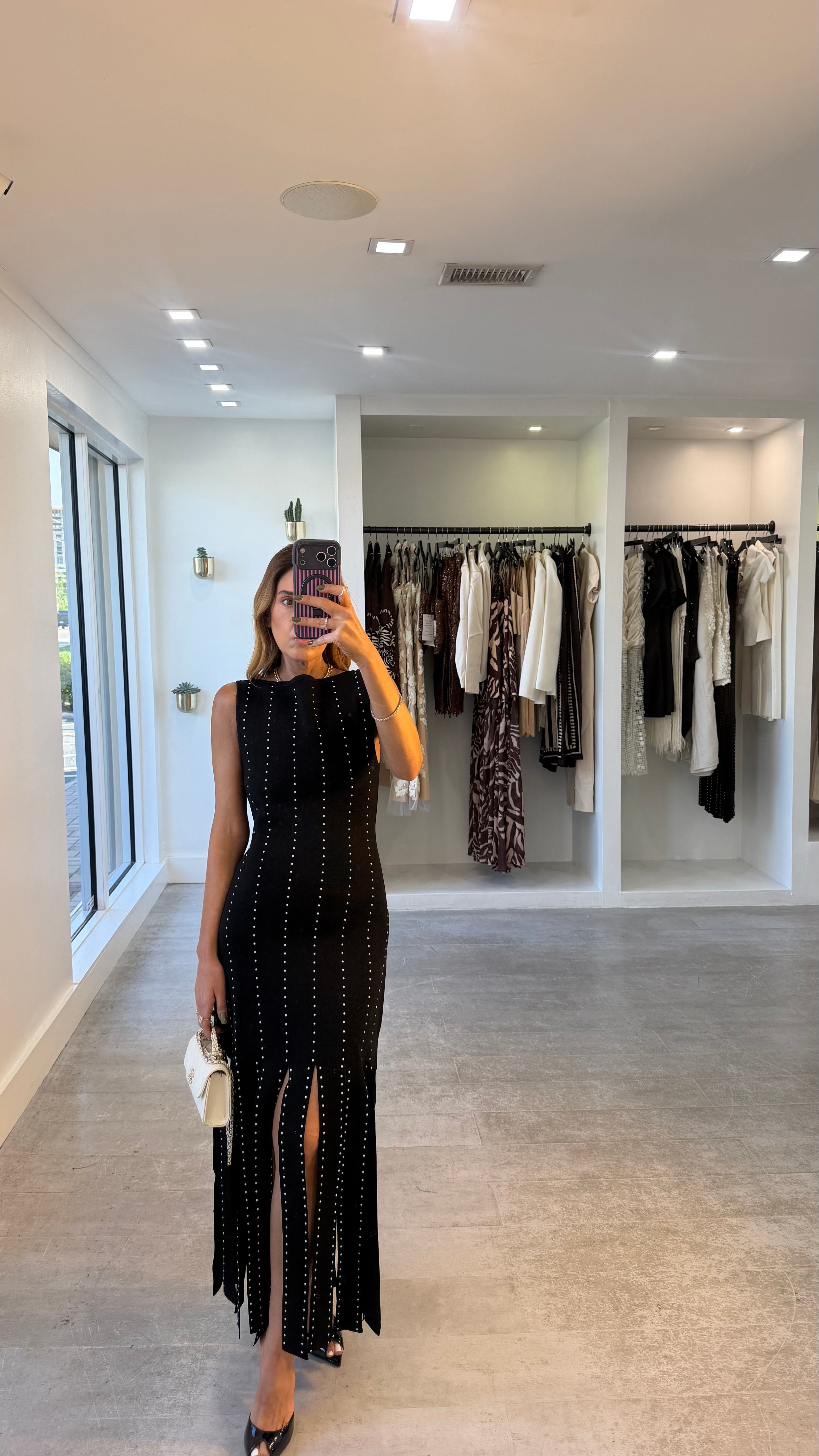 STUDDED FRINGE MIDI