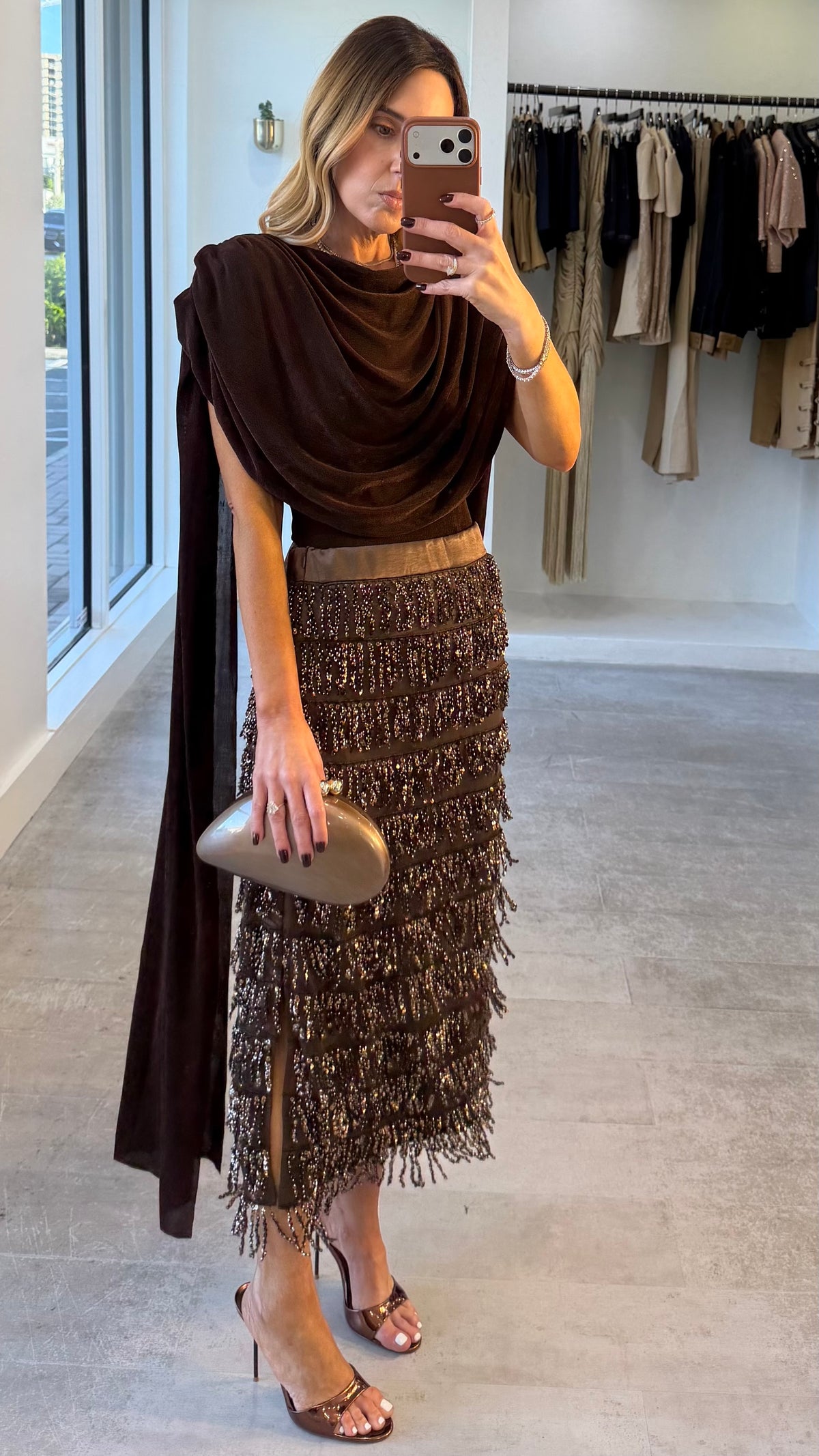 MOCHA FRINGE SKIRT