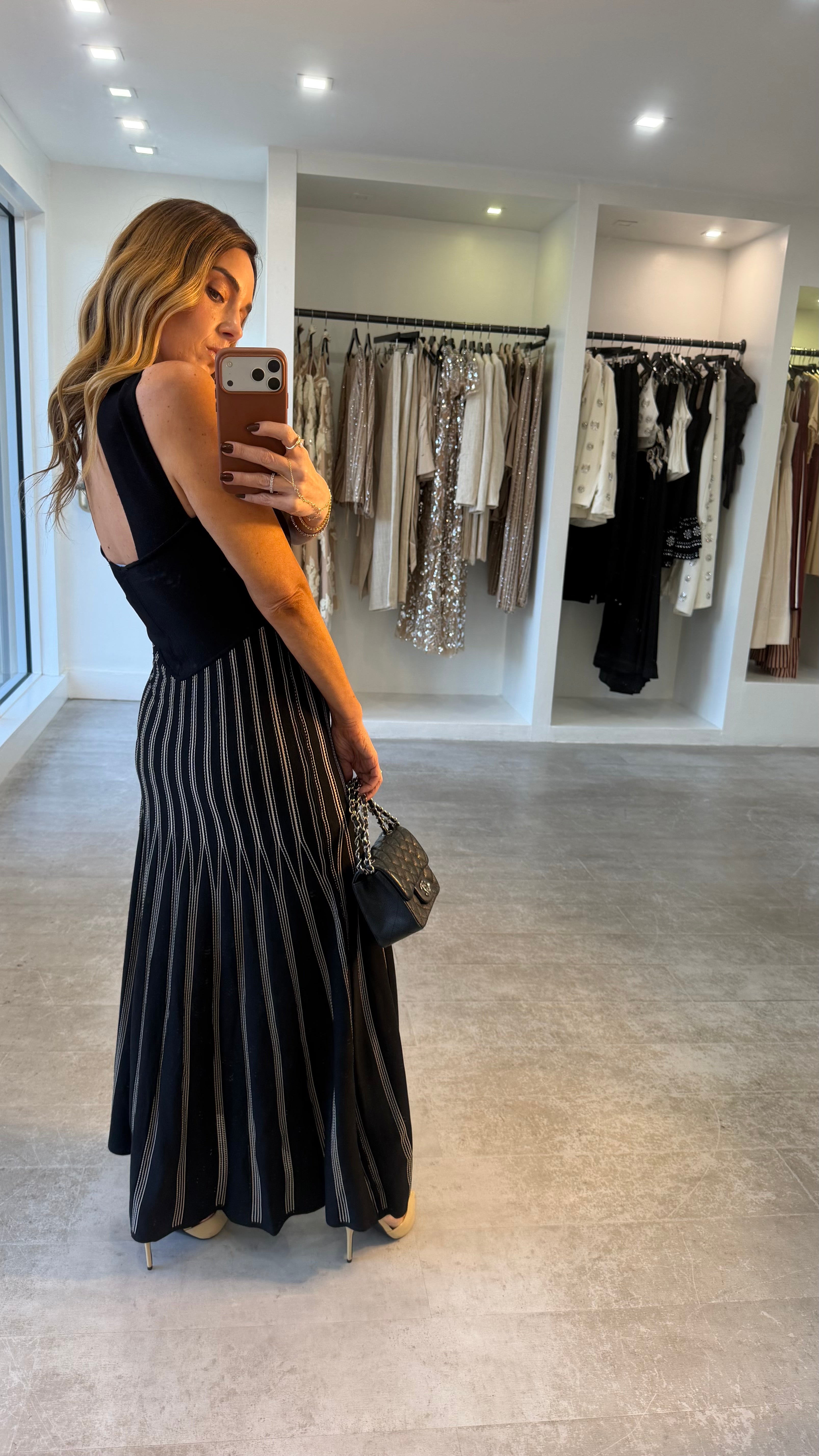 SCULPT KNIT STRIPED MIDI