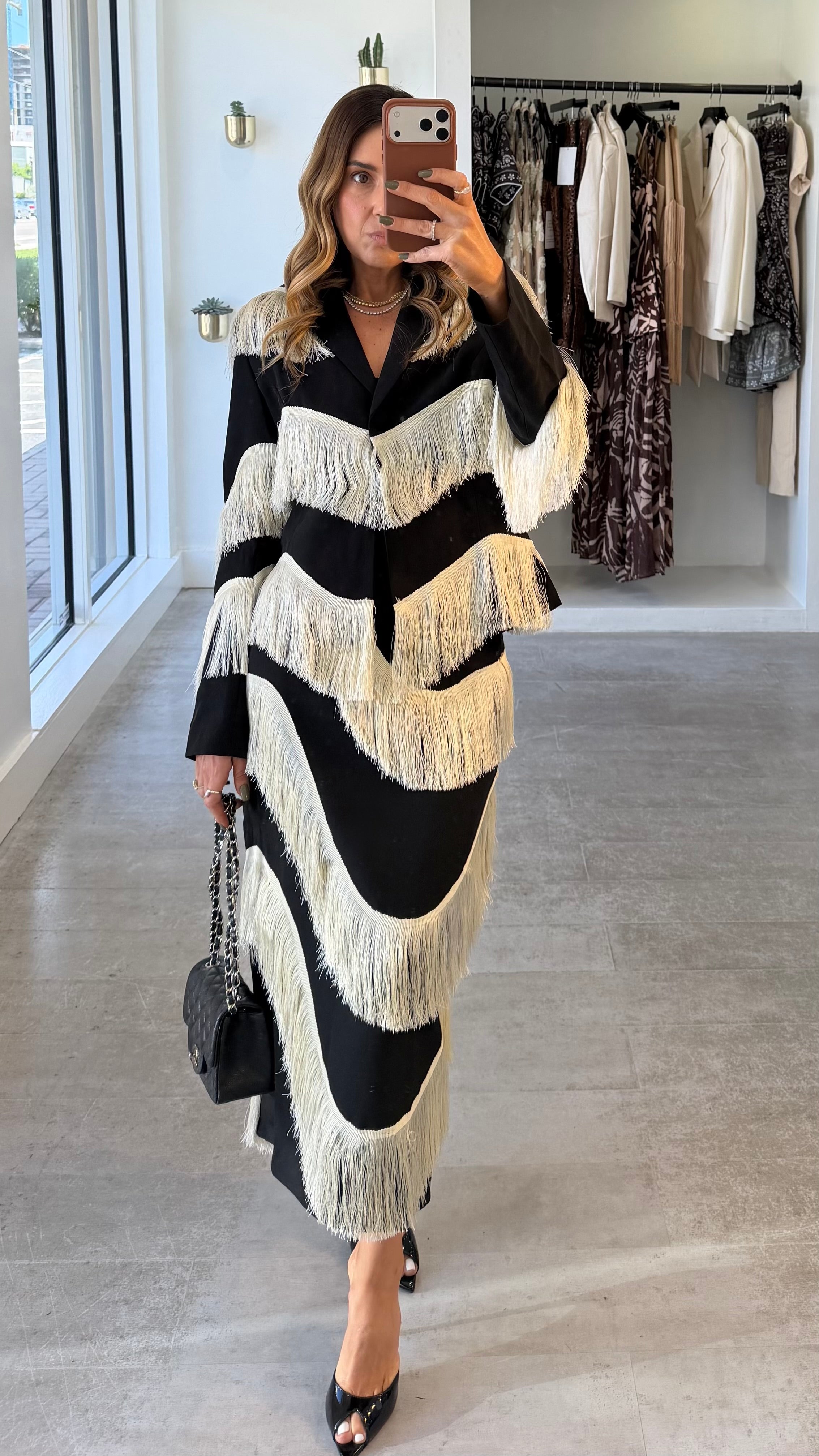BLACK FRINGE BLAZER SET
