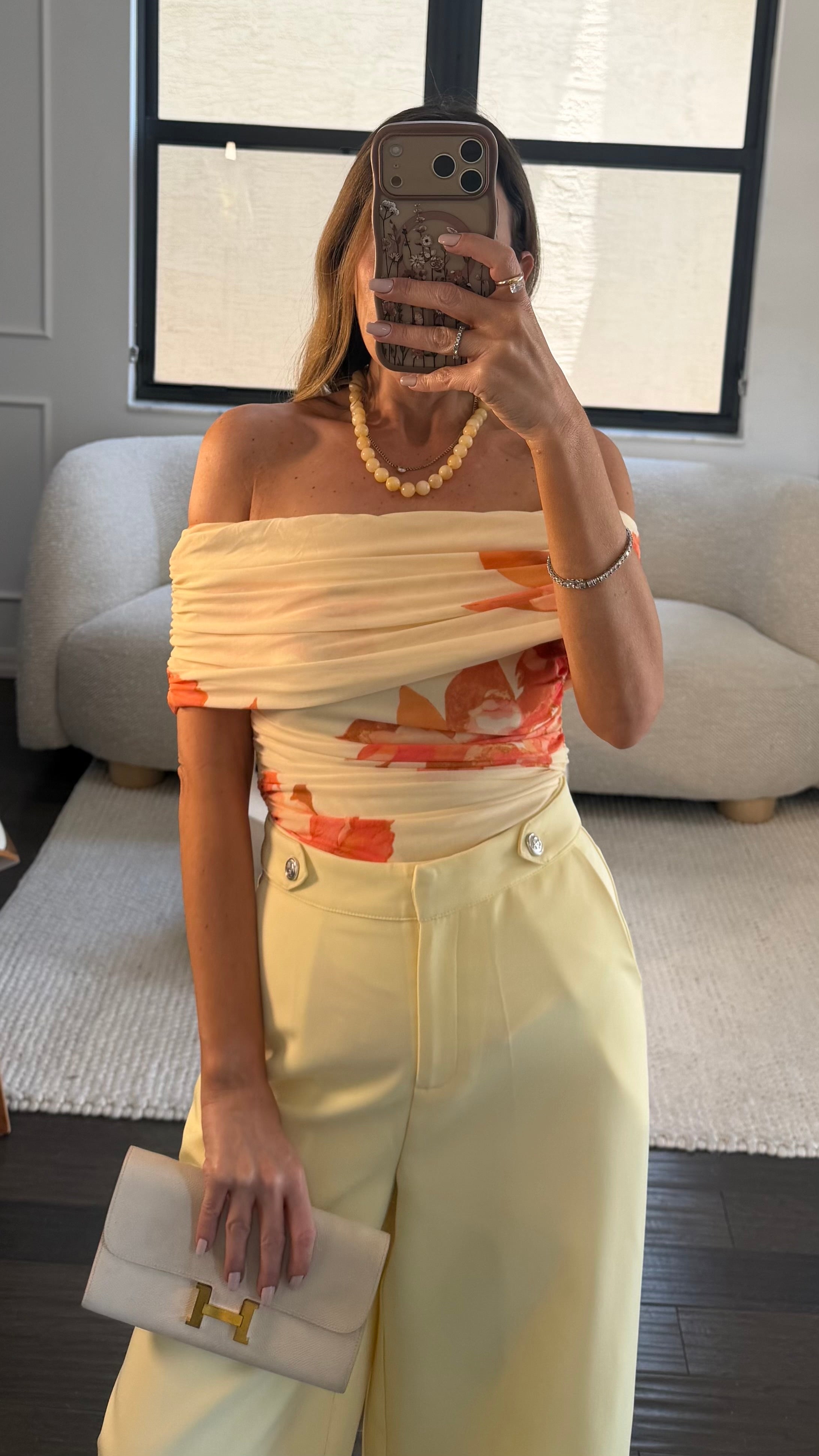 SUNSET BLOOM DRAPED TOP