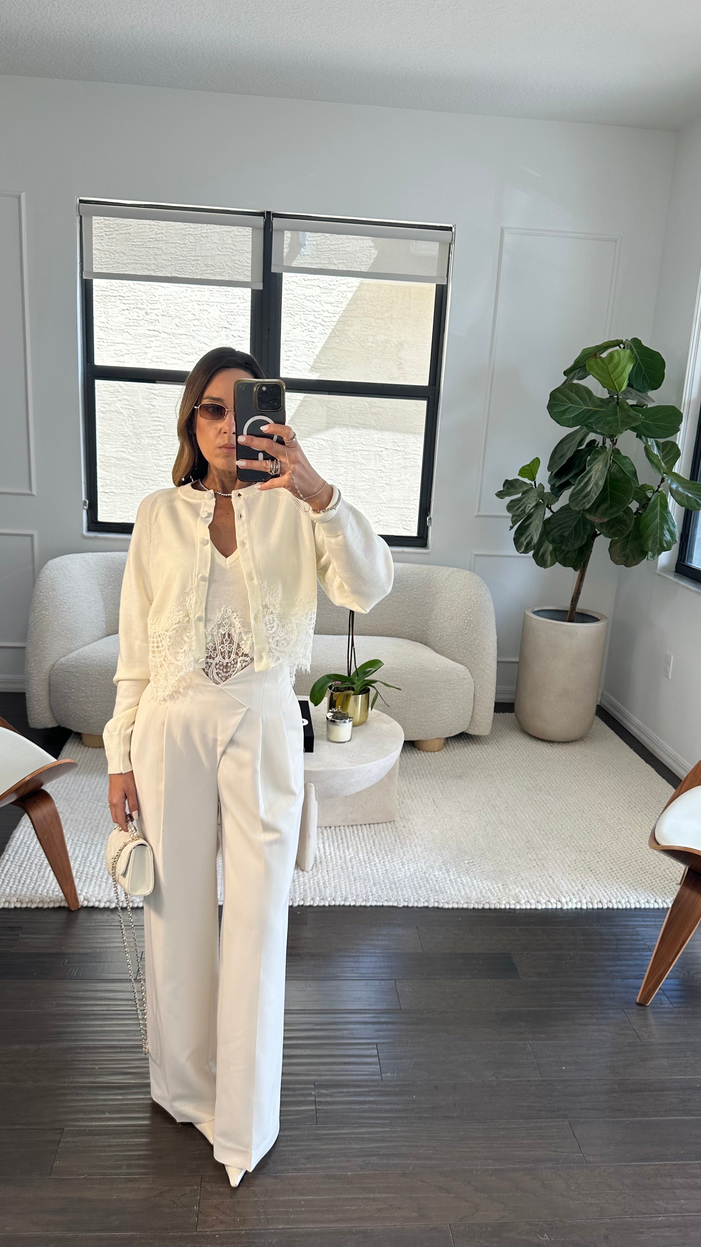 EGGSHELL LACE CARDI SET