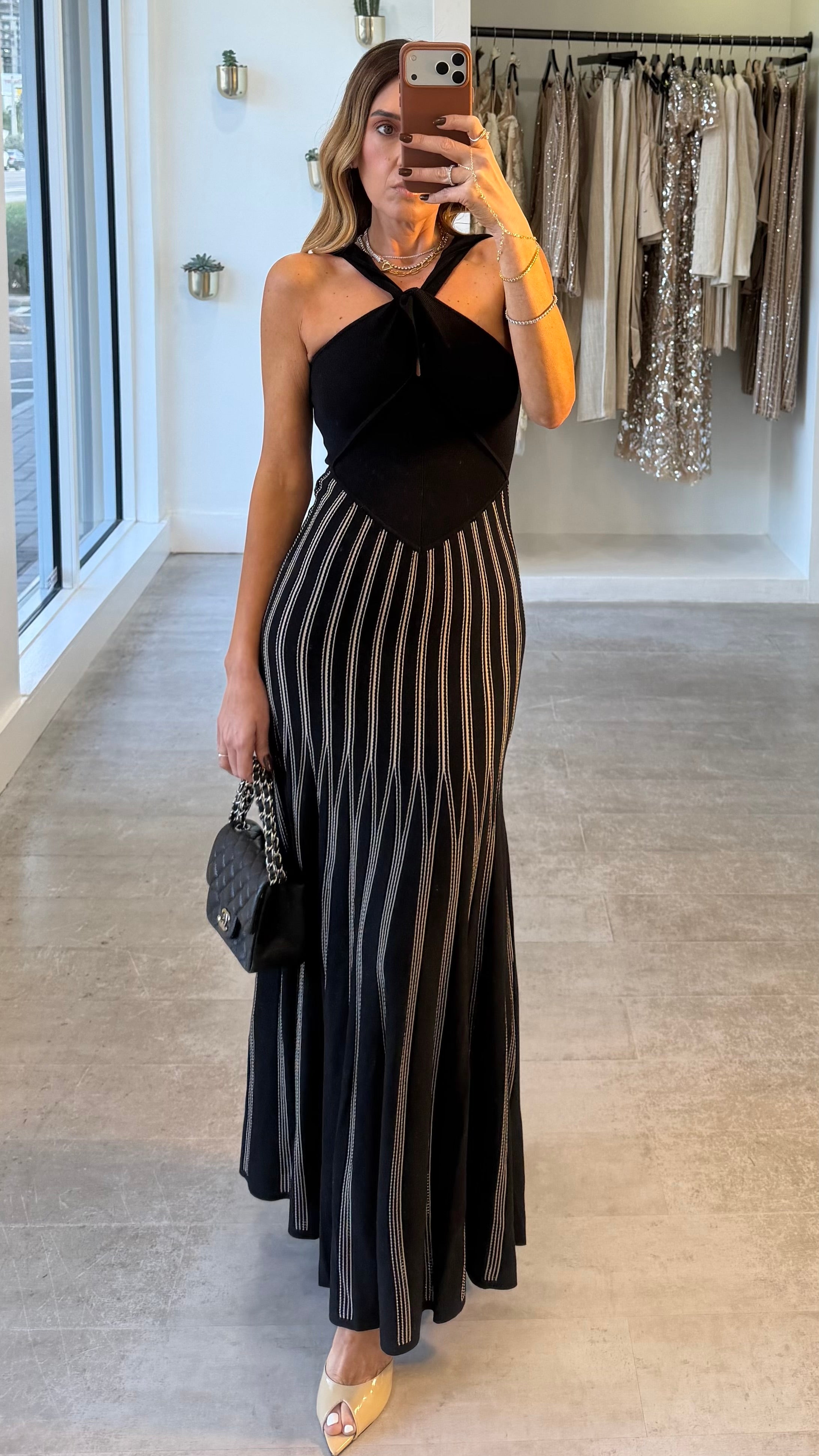 SCULPT KNIT STRIPED MIDI