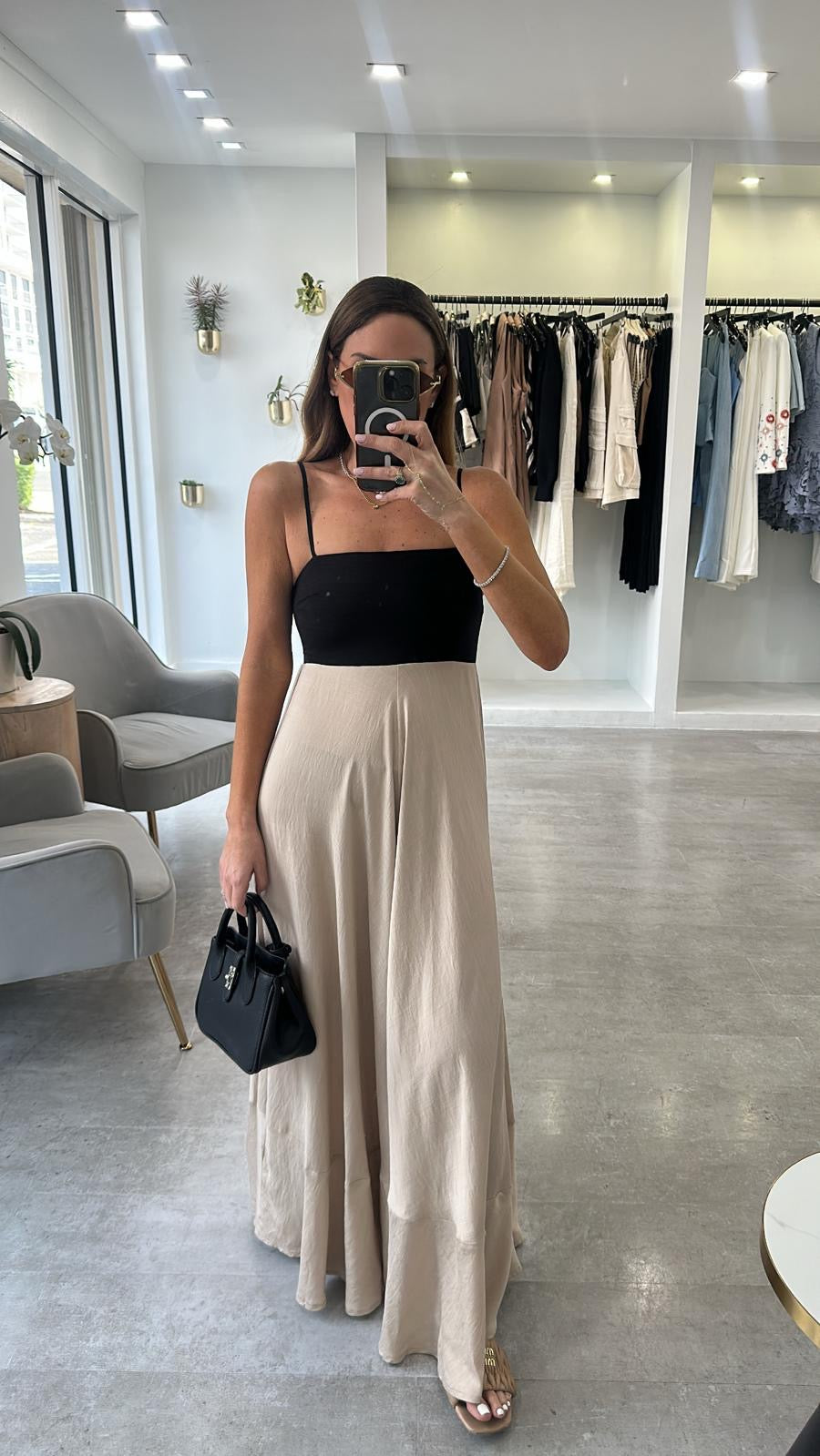CONTRAST NUDE MAXI DRESS