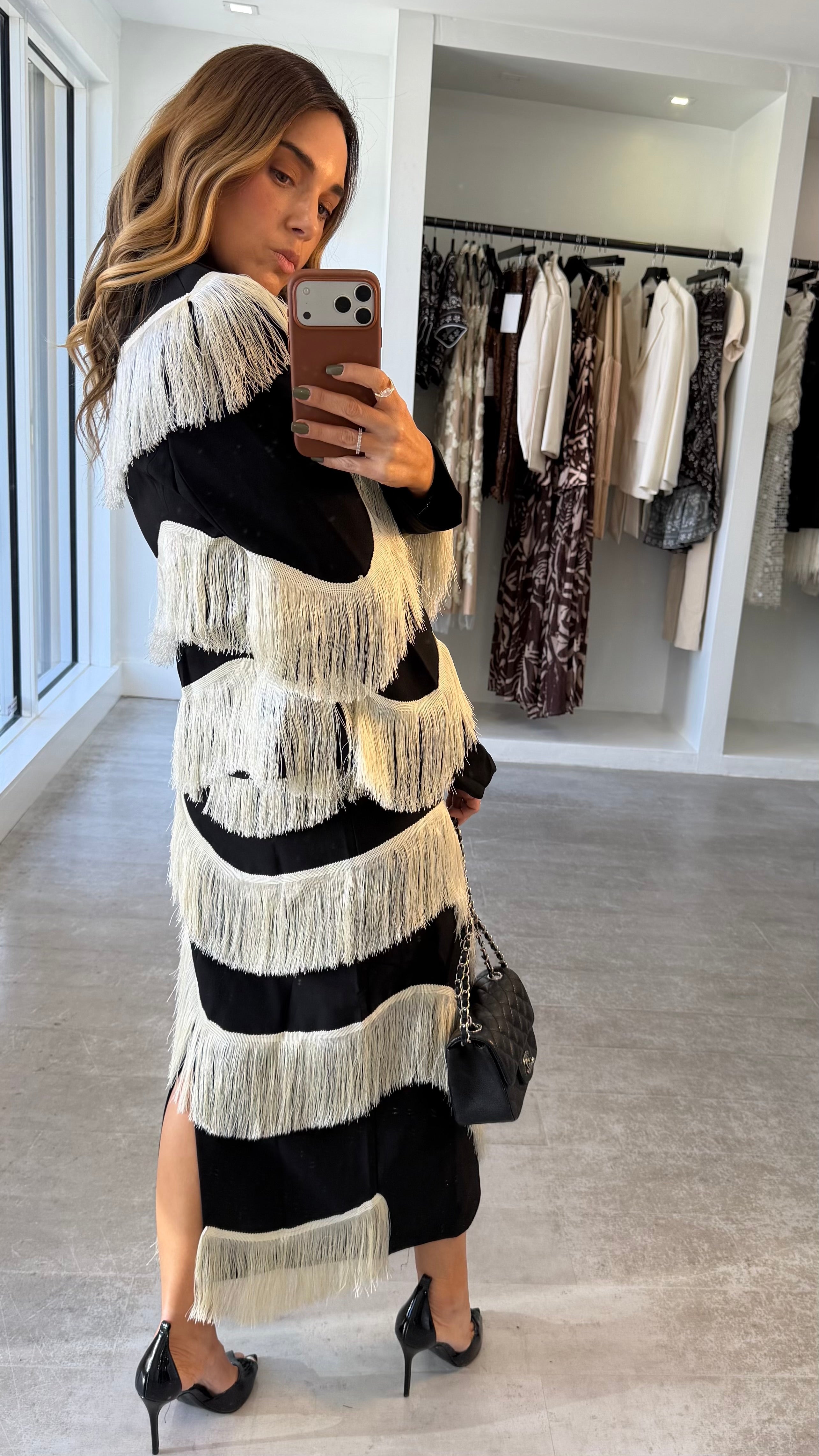 BLACK FRINGE BLAZER SET