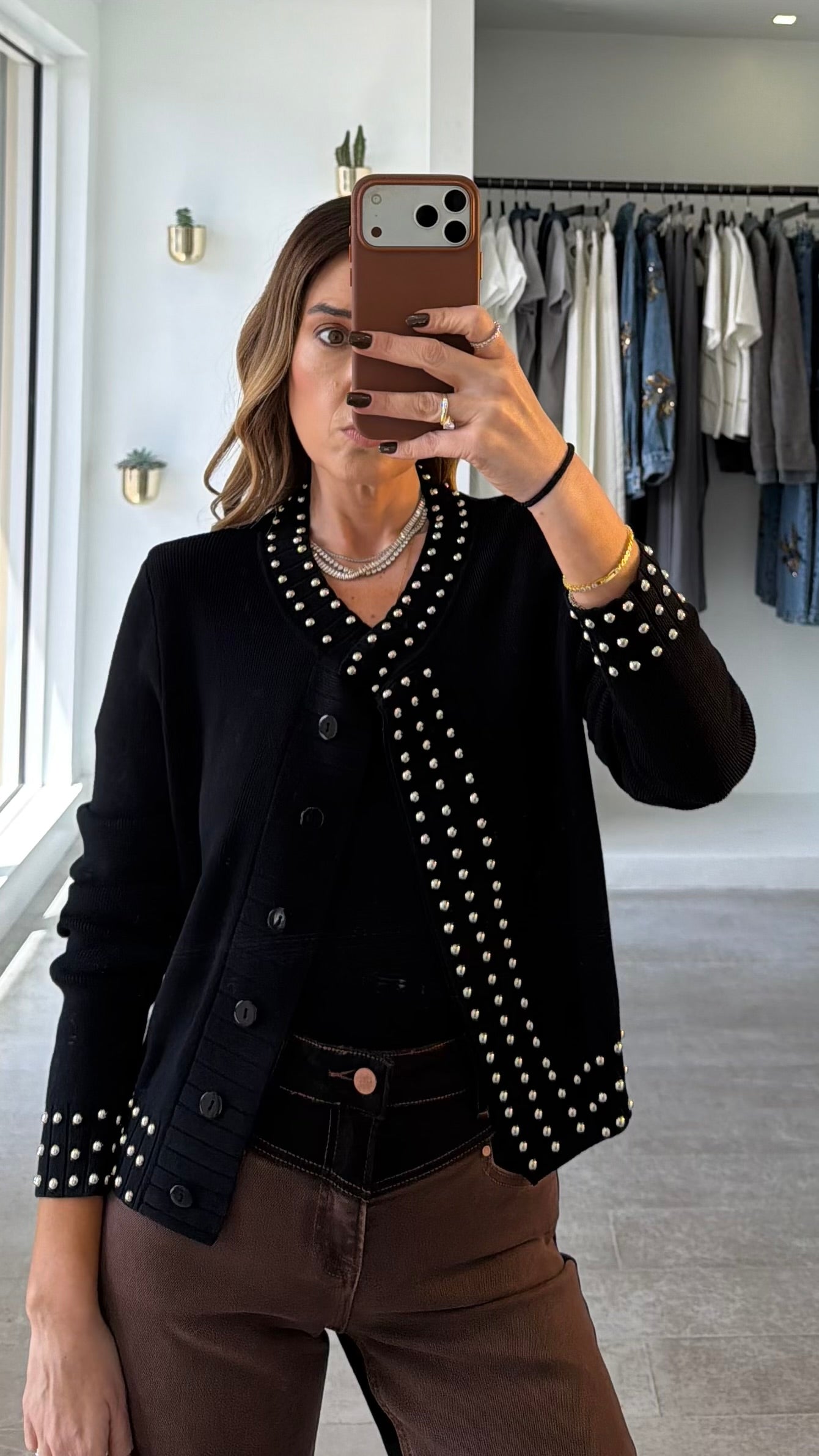 BLACK STUDDED CARDI