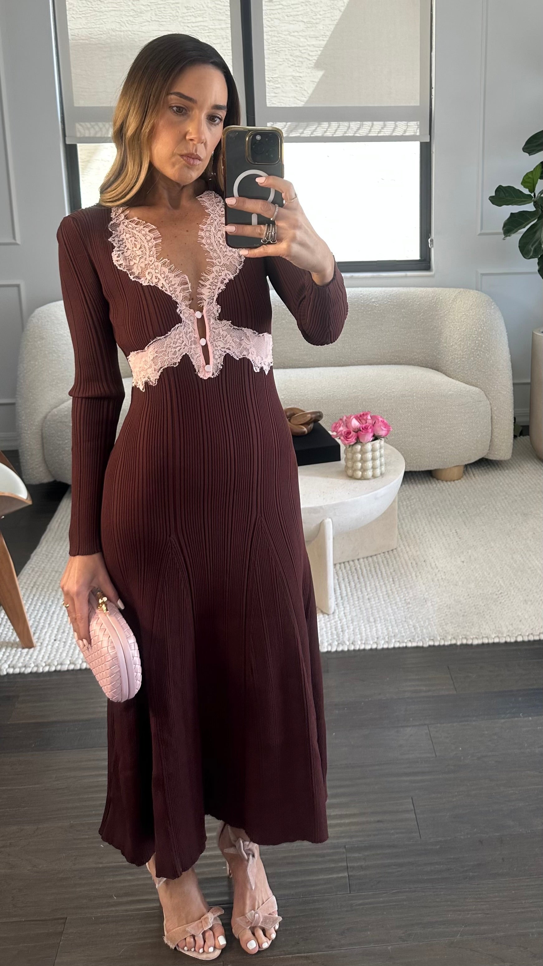 BROWN LACE KNIT MIDI