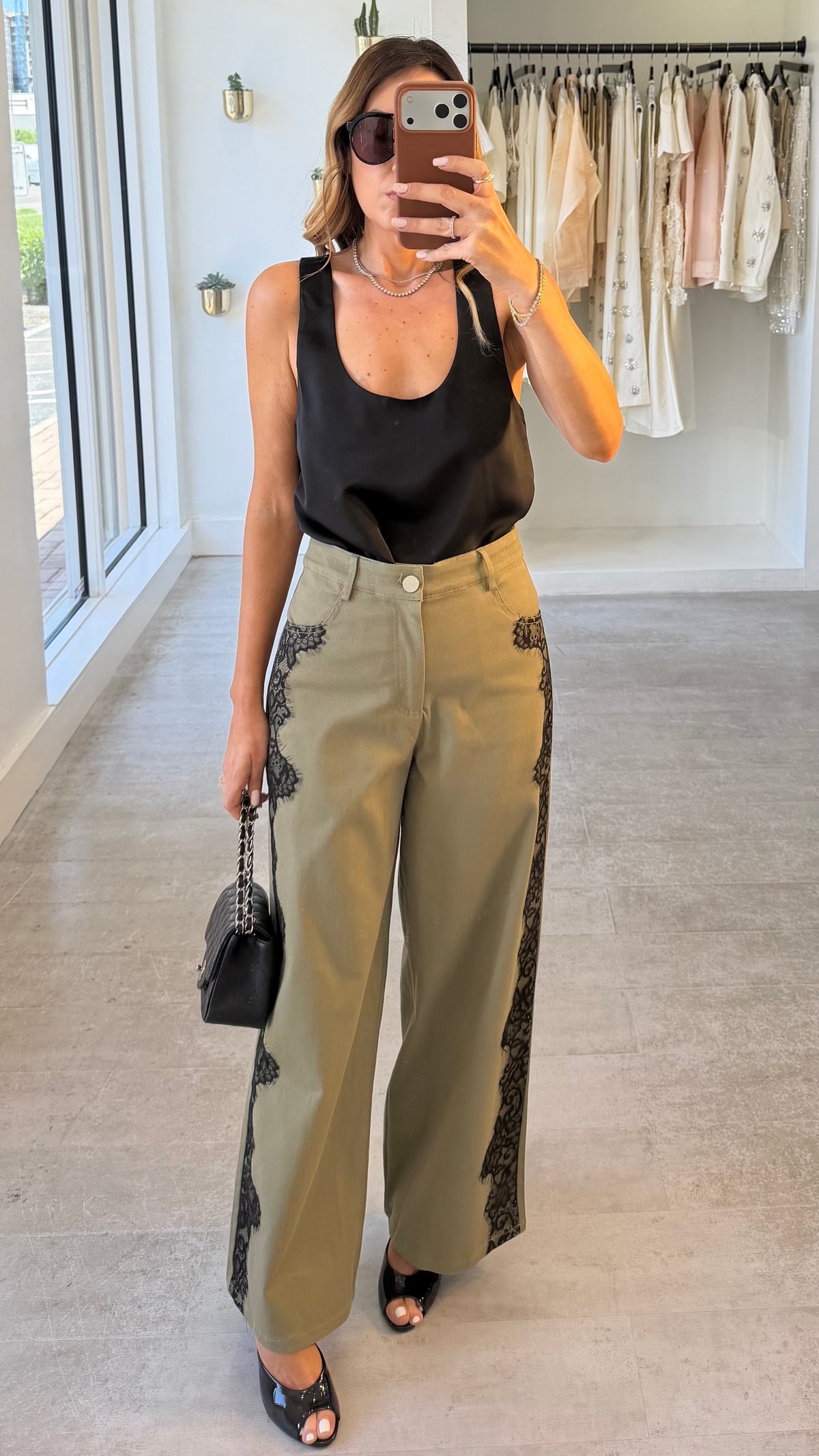 OLIVE LACE PANTS