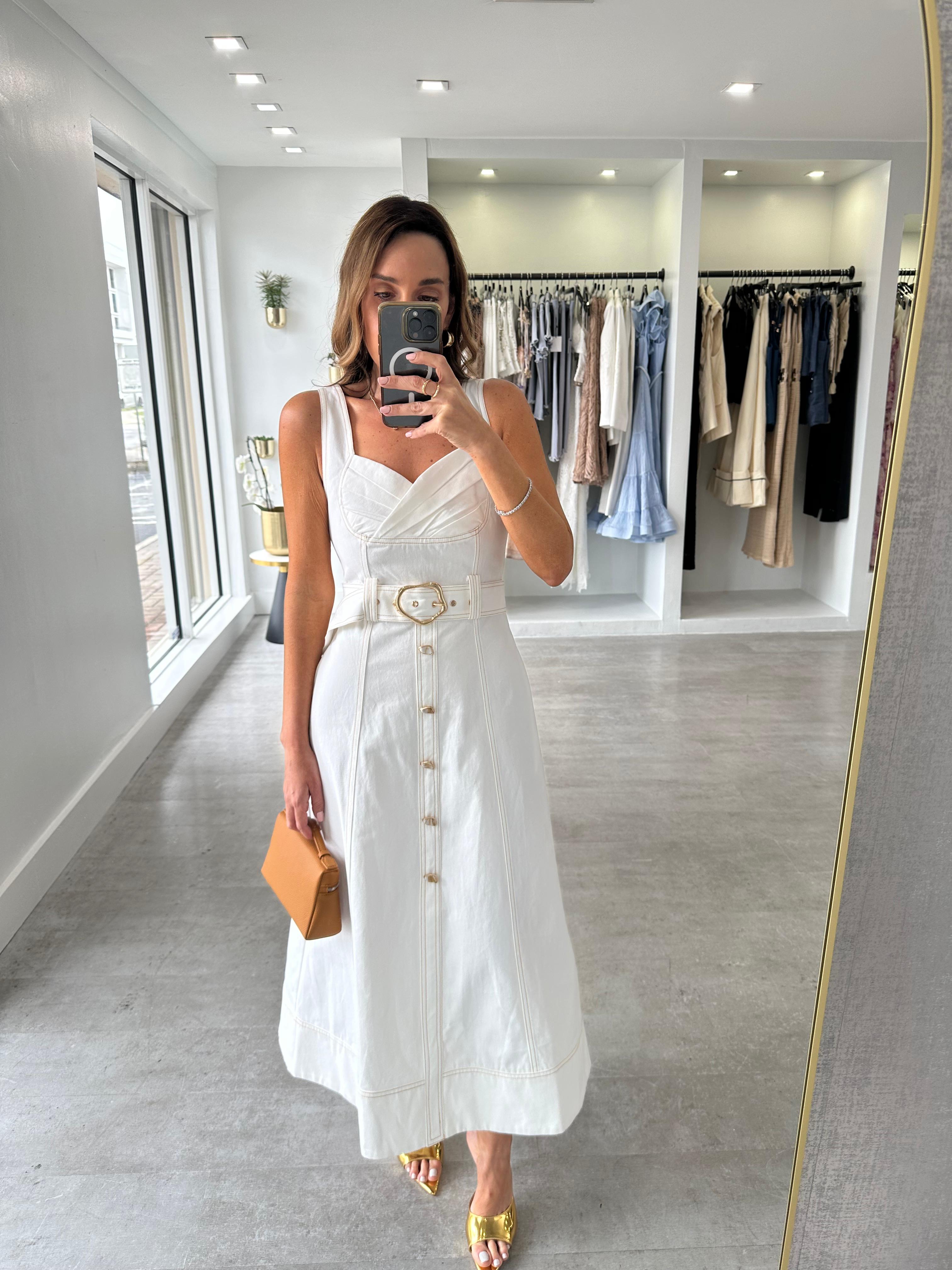 WHITE CORSET BELTED MIDI