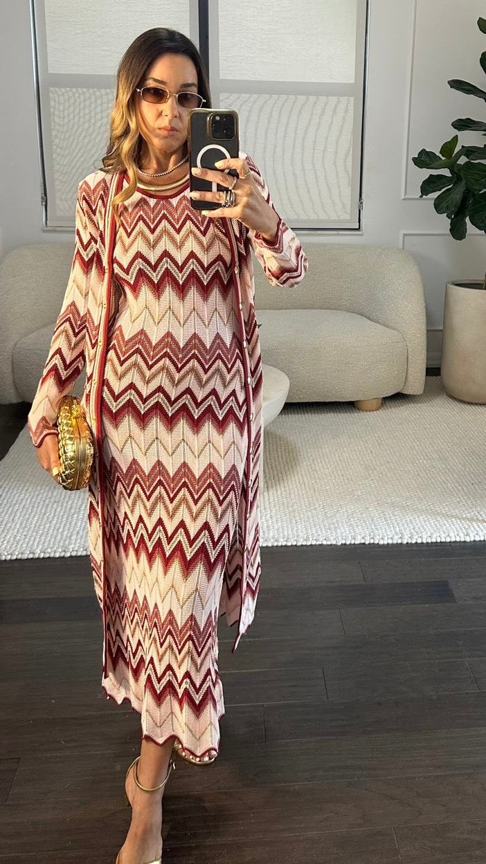RED ZIGZAG CARDI SET