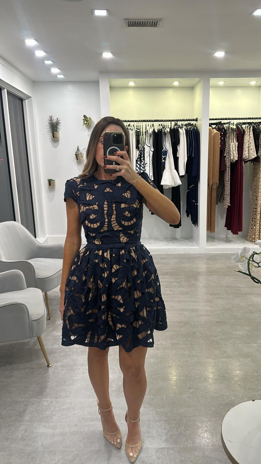 NAVY COQUETTE DRESS