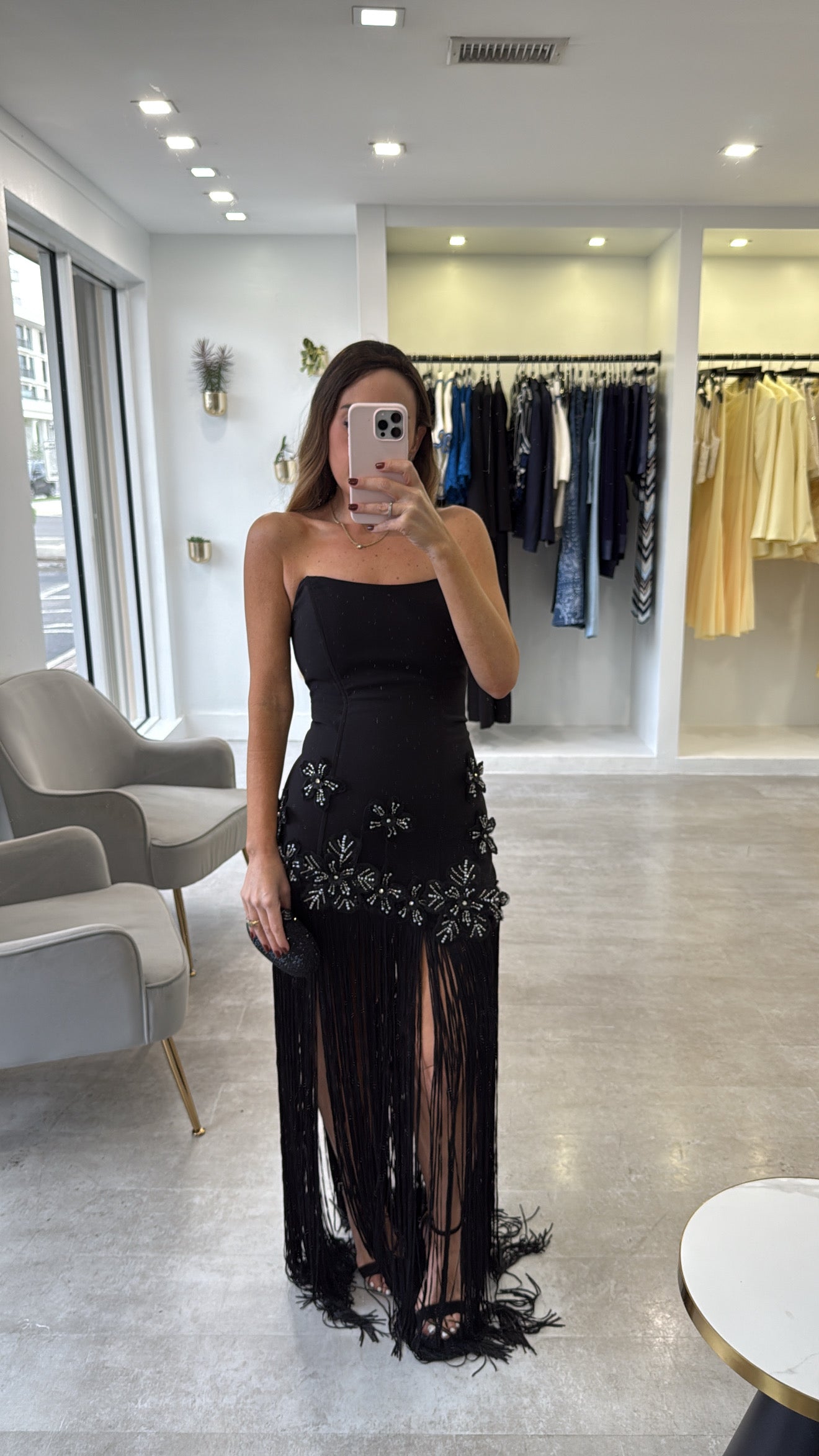 BLACK  FRINGE ELAN DRESS
