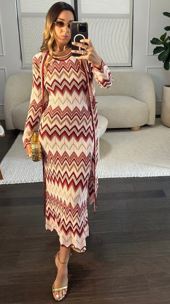 RED ZIGZAG CARDI SET