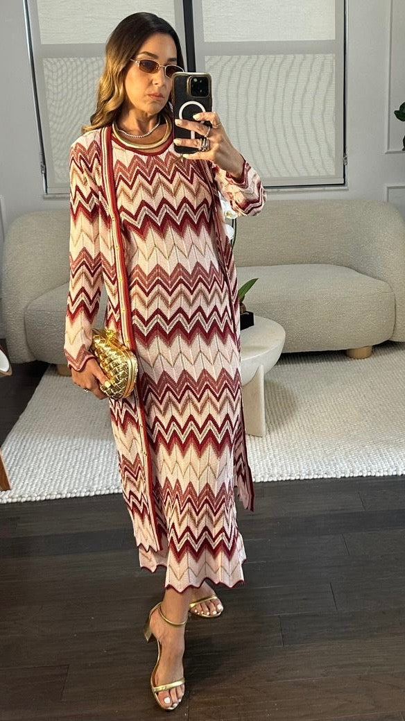 RED ZIGZAG CARDI SET