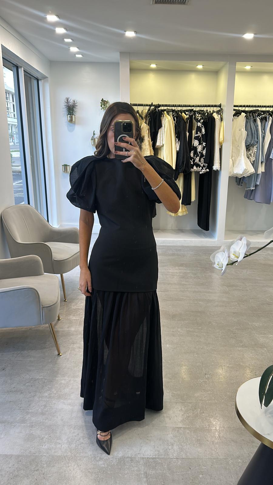 BLACK SHEER SLEEVES MIDI