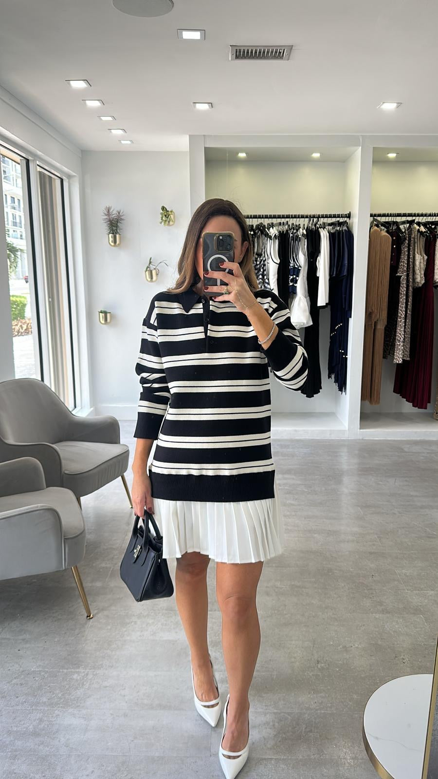 STRIPE PLEAT DRESS