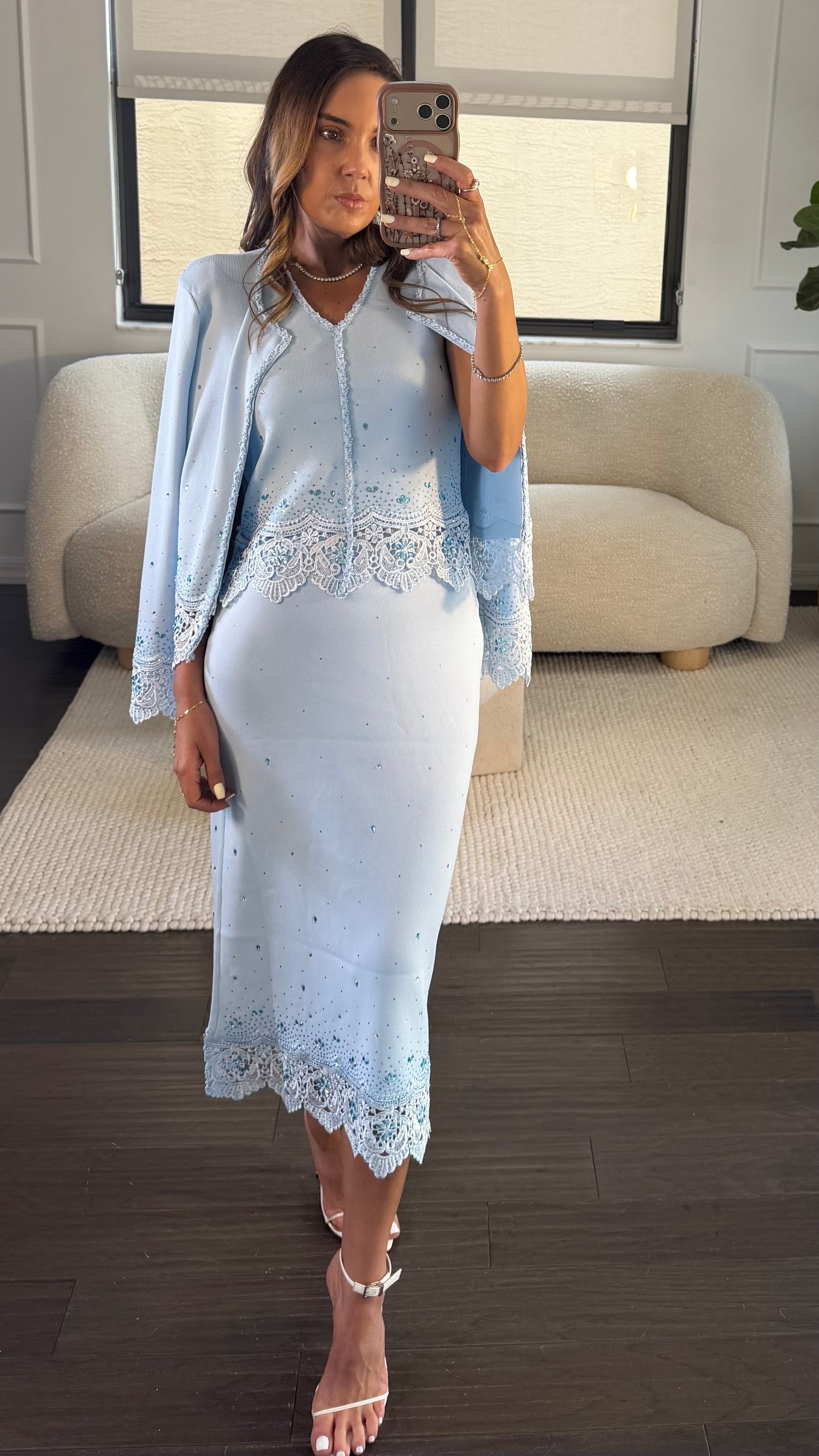 BLUE LACE TRIM SKIRT SET