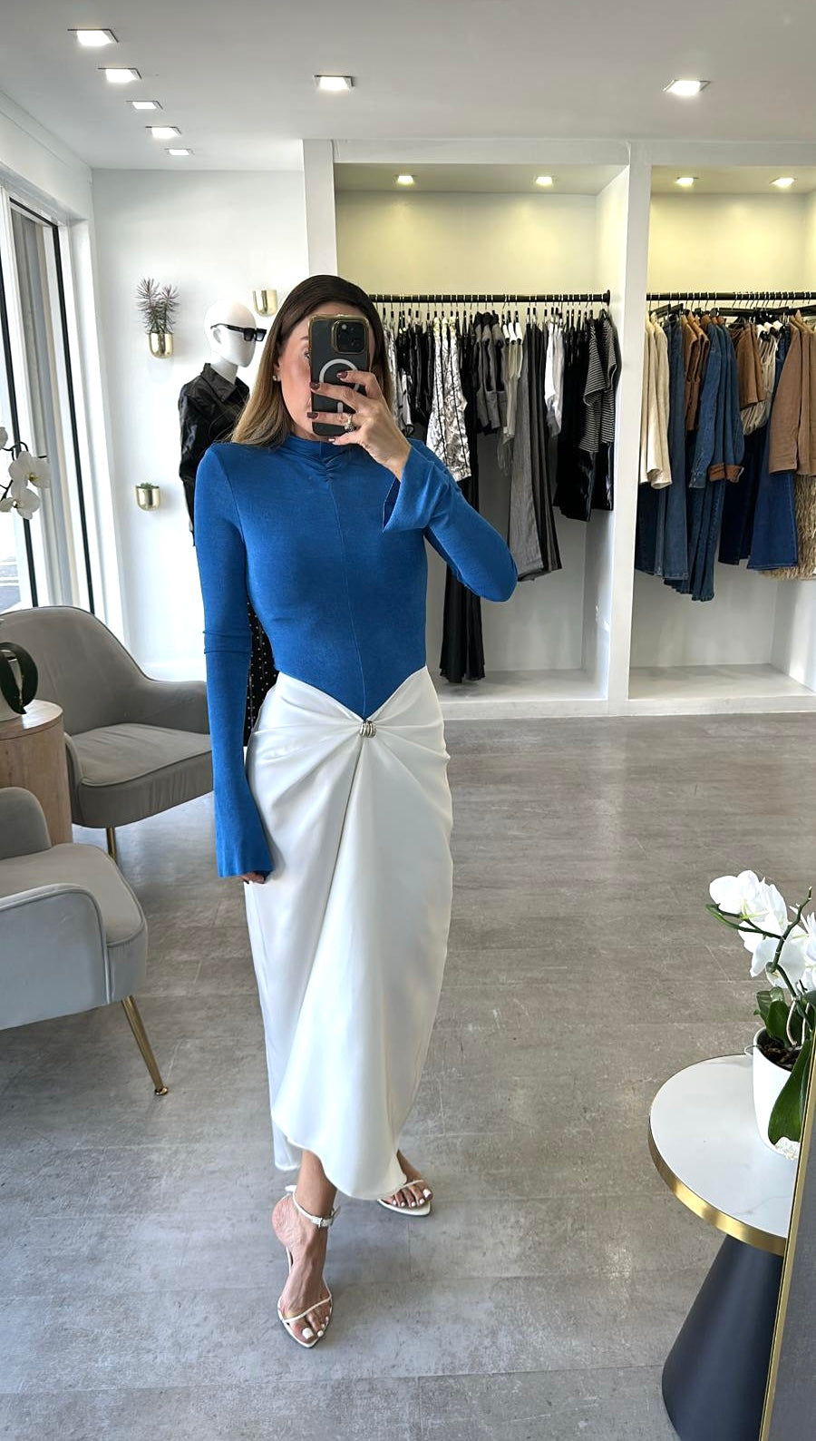 CELESTE DRAPED MIDI DRESS