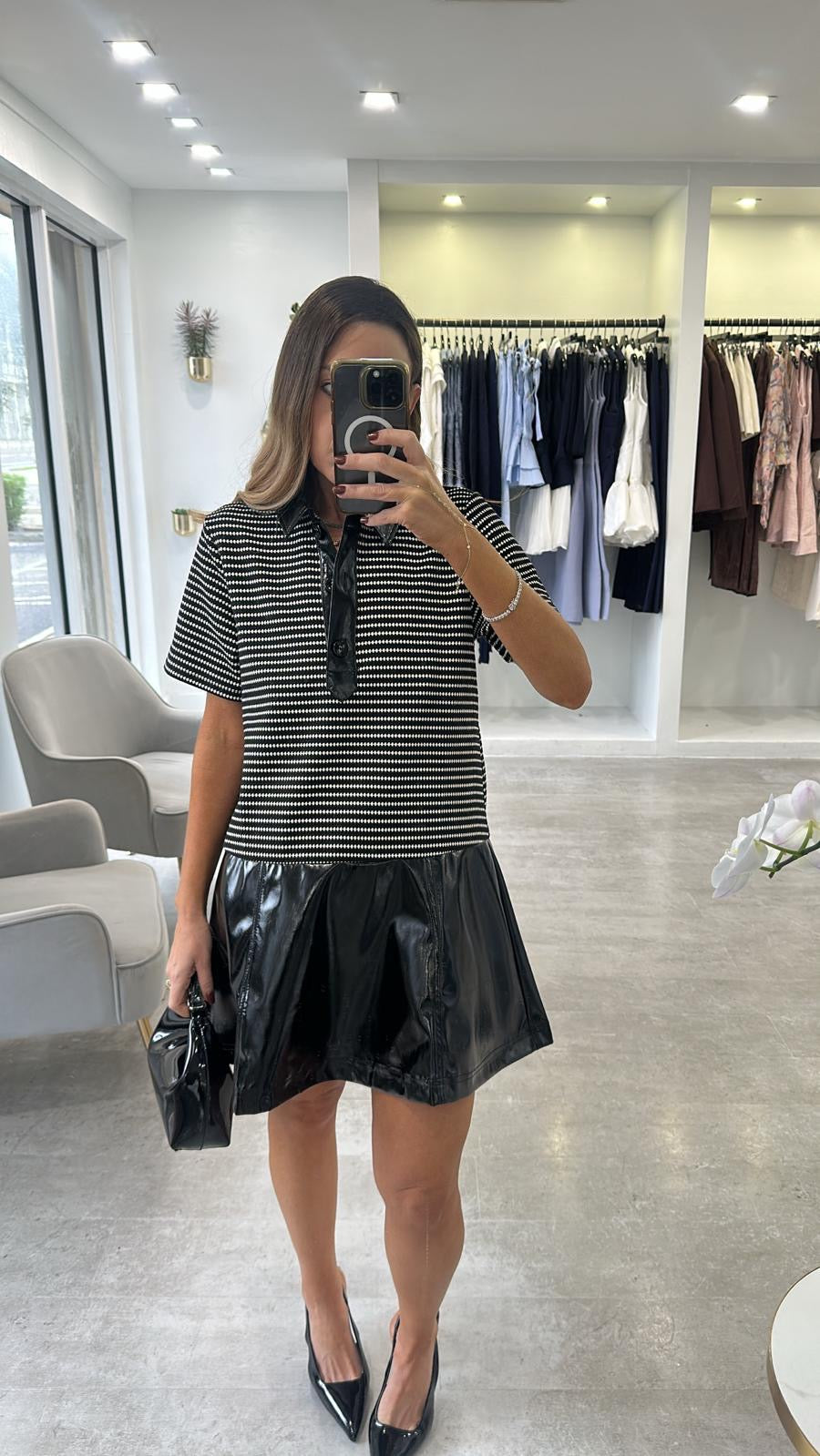 PATENT POLO DRESS