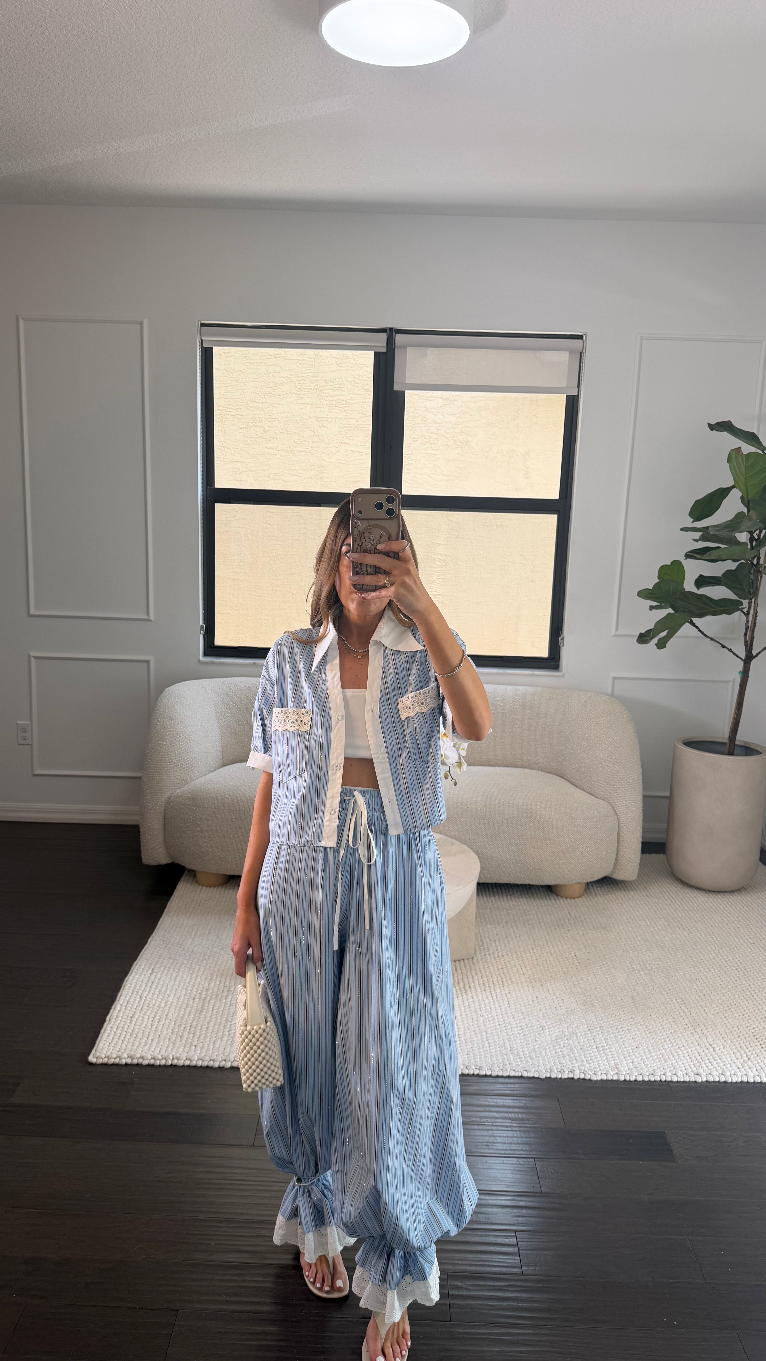 BLUE CROCHET STRIPE SET