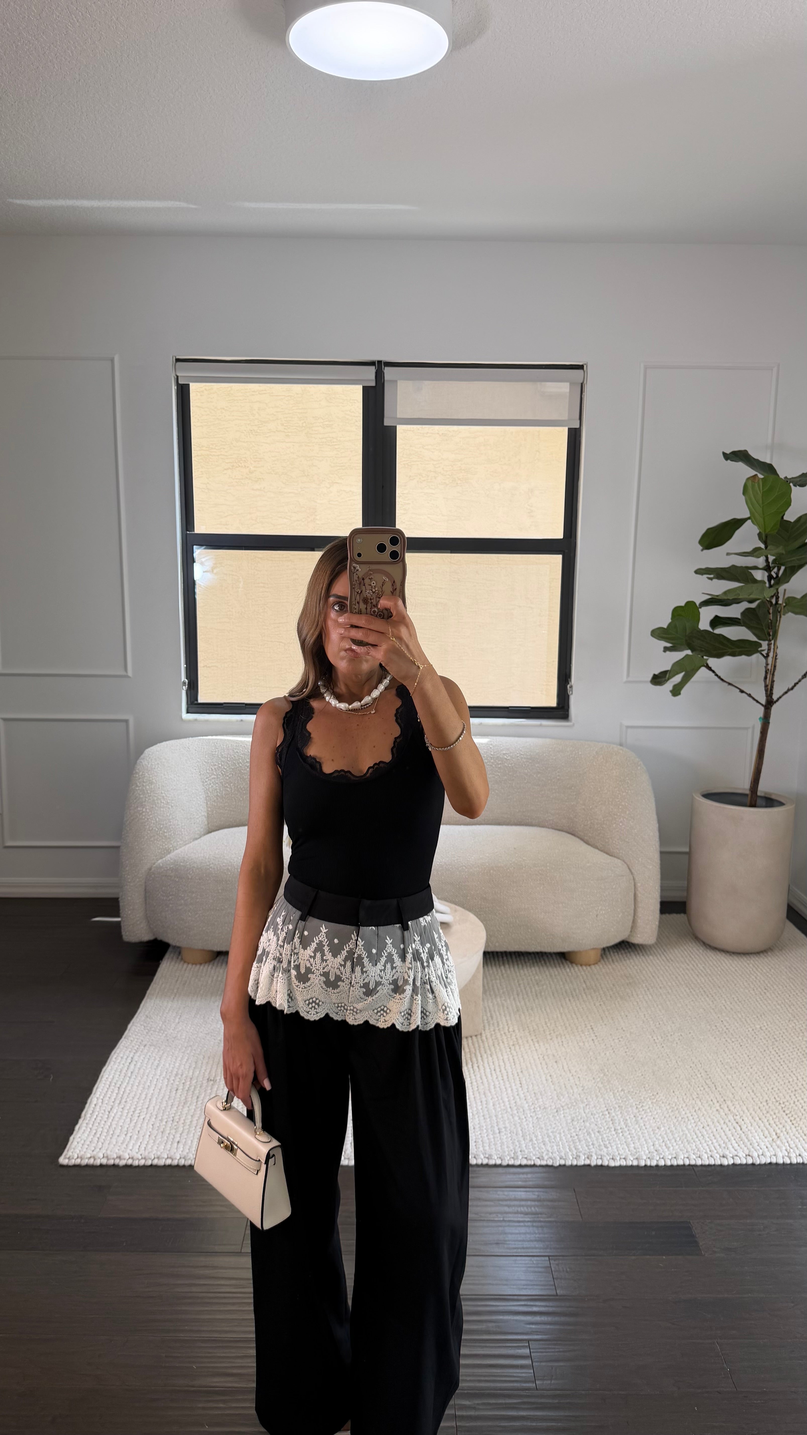 LACE ILLUSION WIDE-LEG PANTS