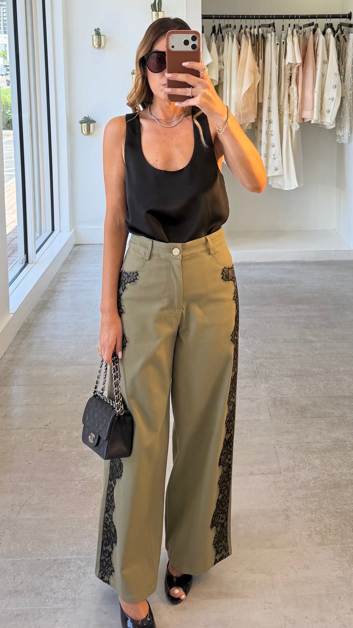 OLIVE LACE PANTS