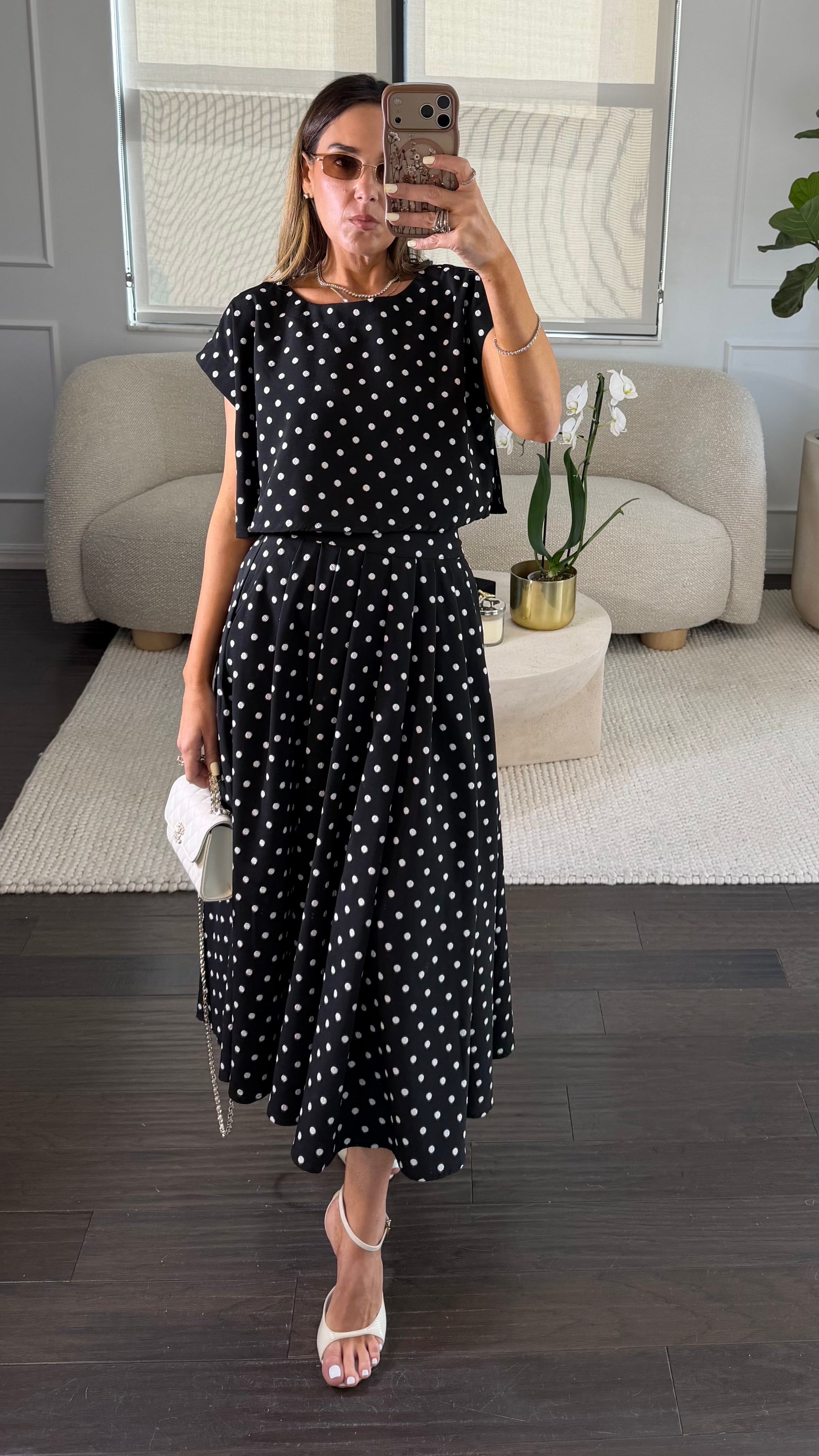 BLACK POLKA SKIRT SET