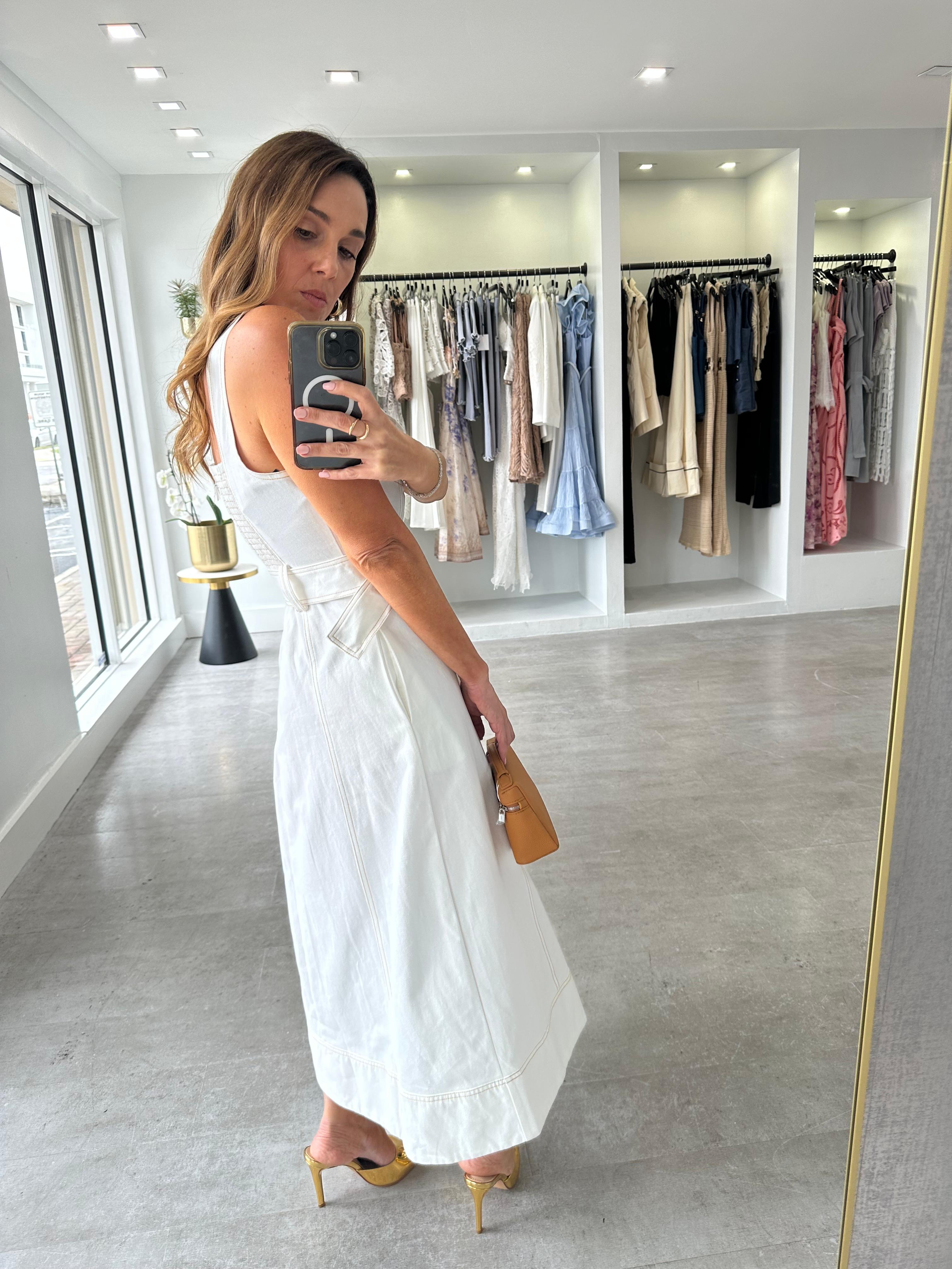WHITE CORSET BELTED MIDI