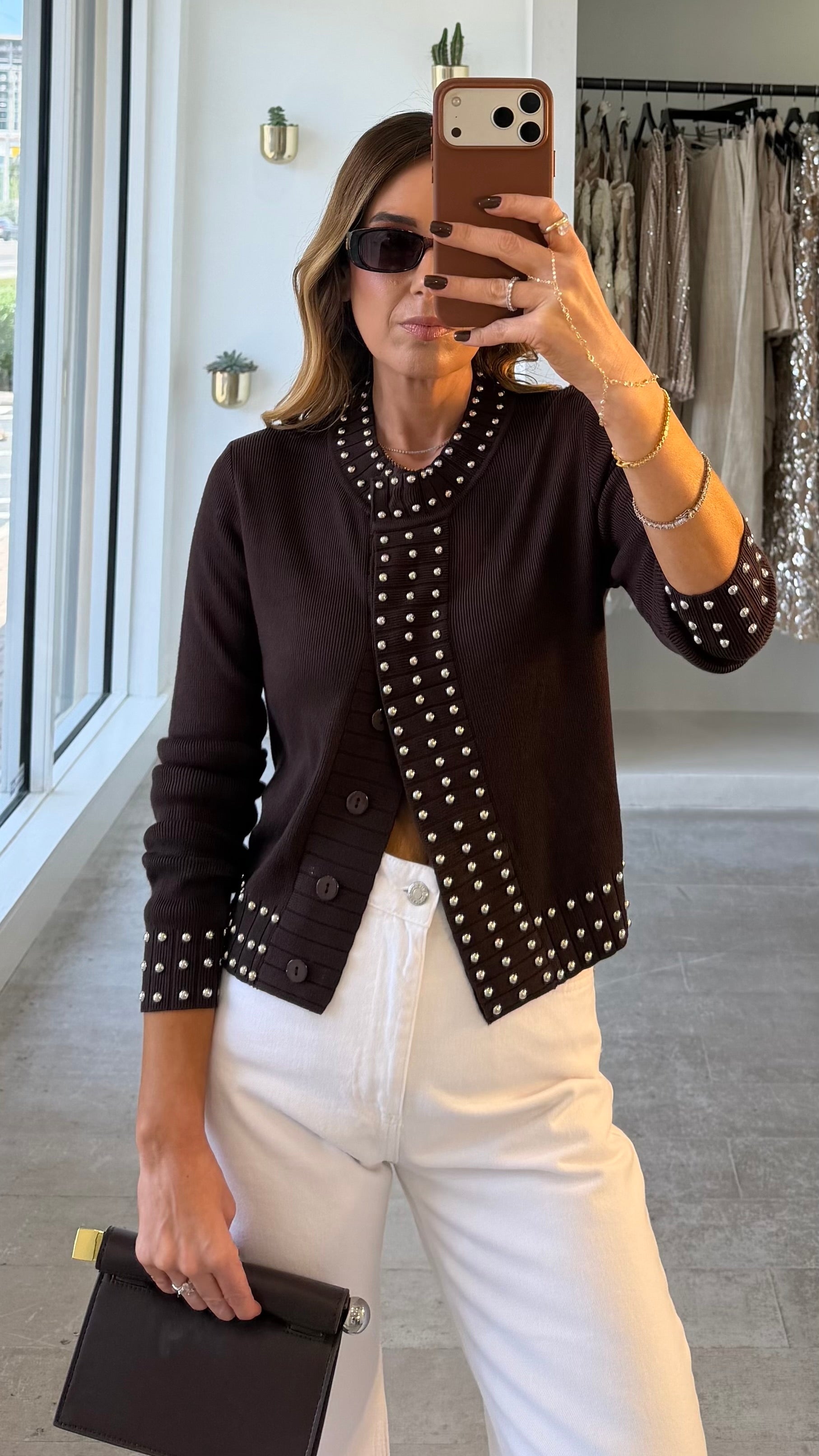 BROWN STUDDED CARDI
