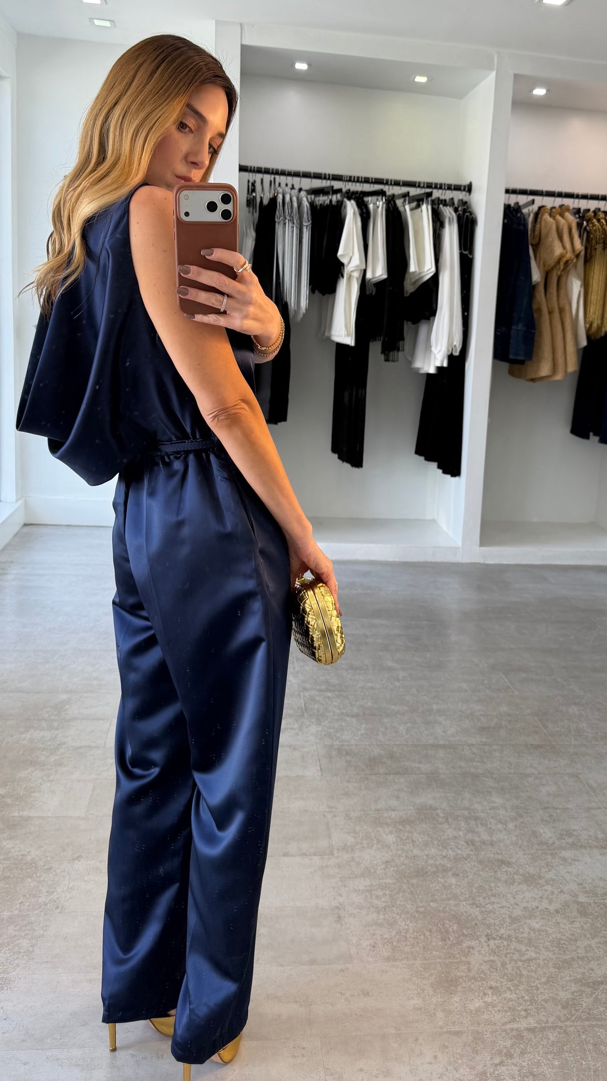 NAVY DRAPE JUMPSUIT