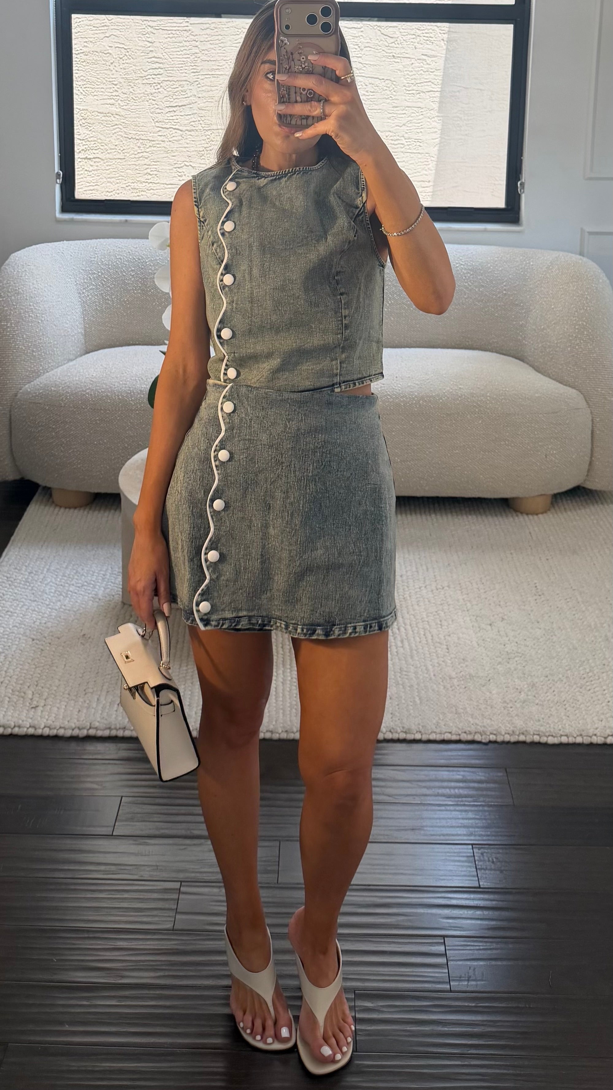 VINTAGE WASH DENIM SKIRT SET