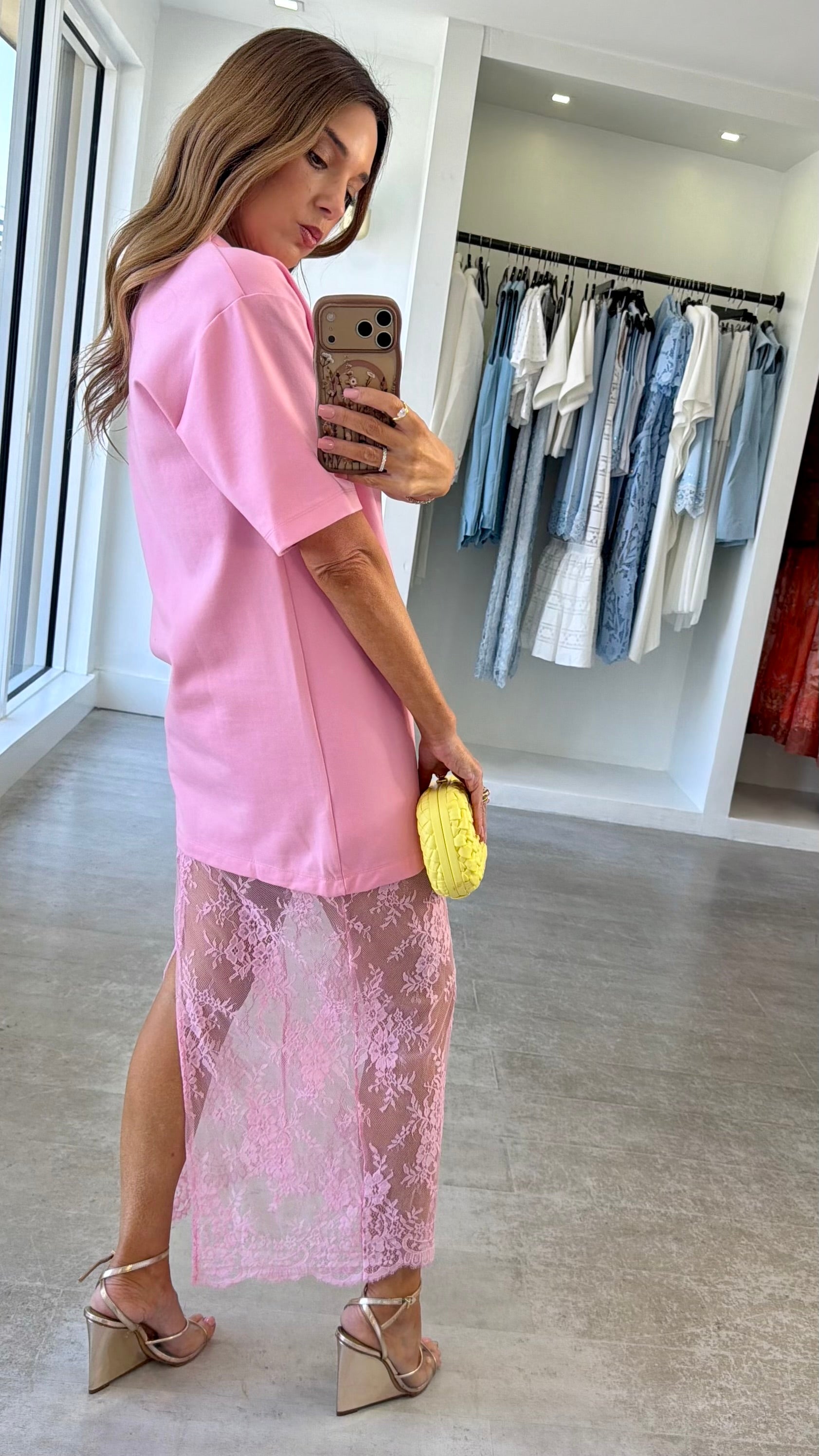 PINK LACE TSHIRT DRESS