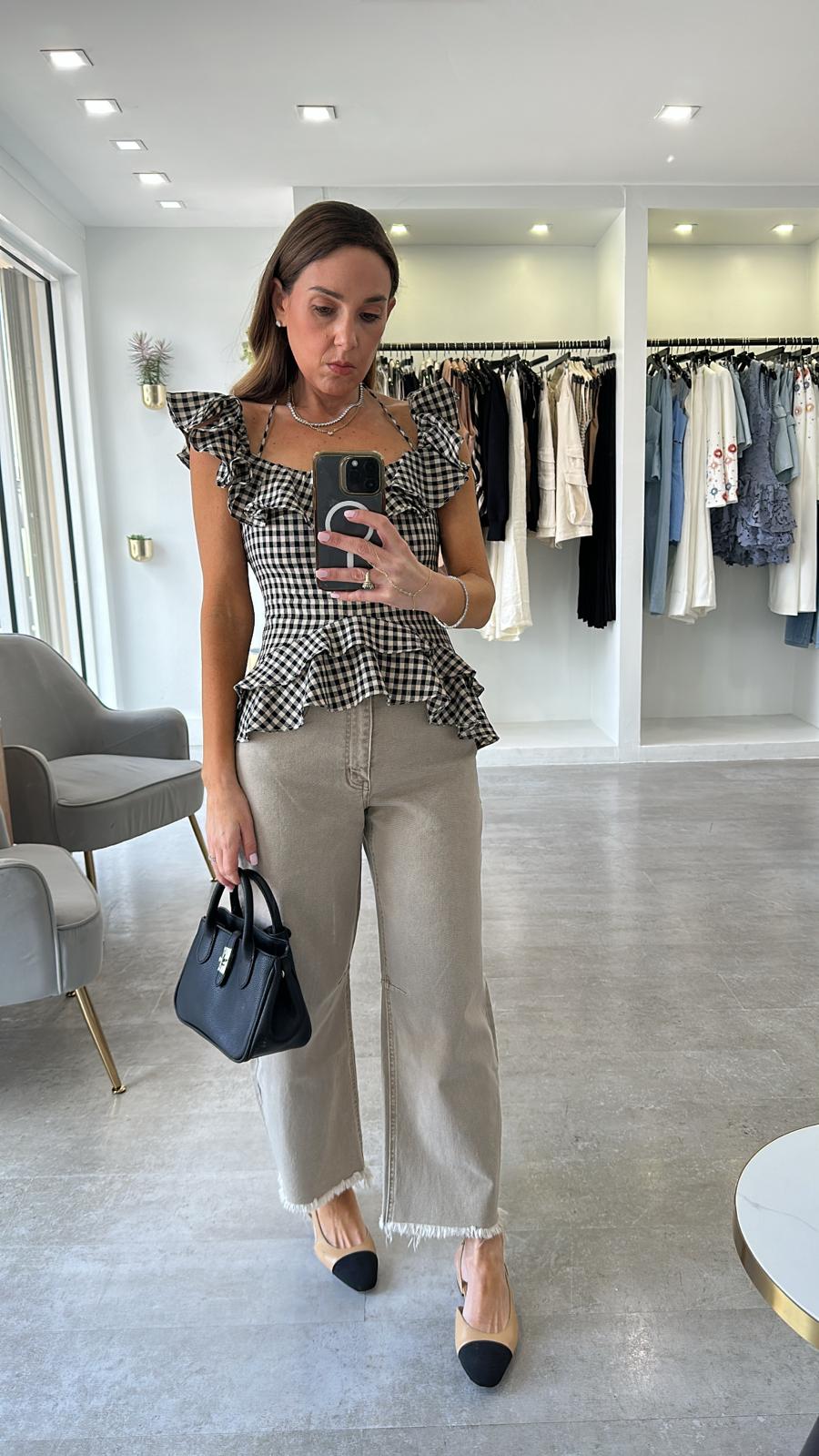 GINGHAM PEPlUM TOP