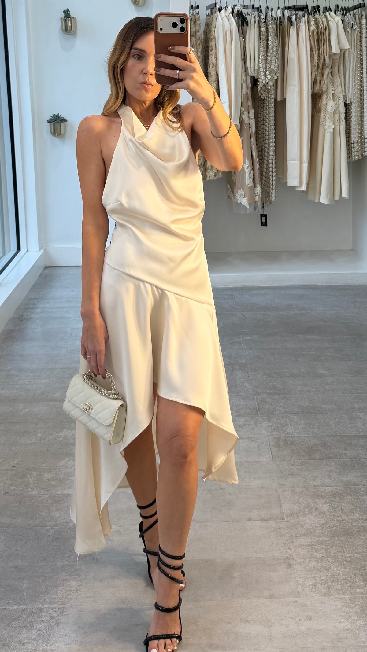 IVORY LACE DRAPE DRESS