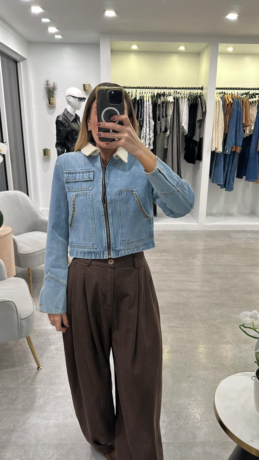 DENIM COLLAR ZIP JACKET