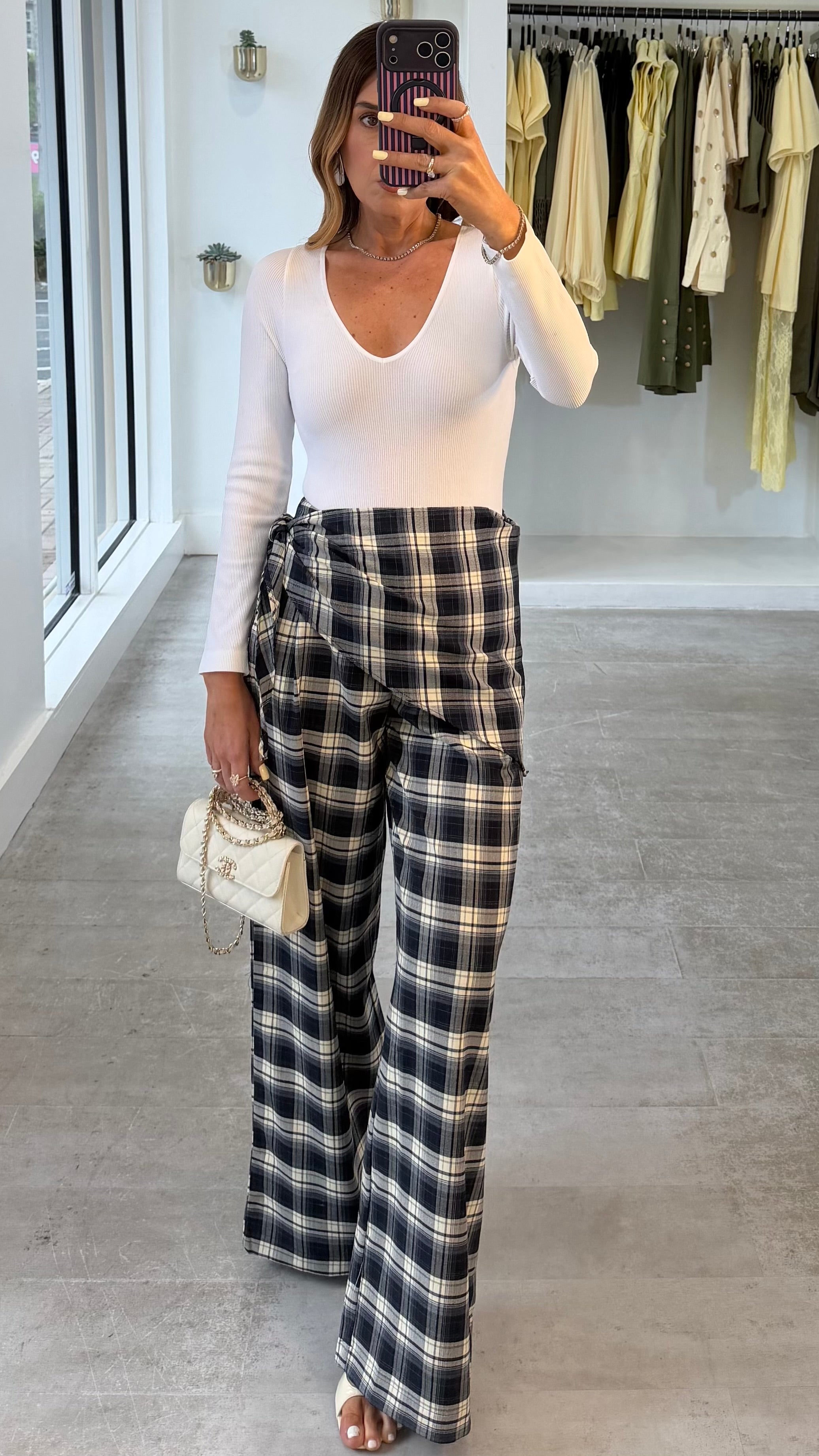 CHECK SCARF PANTS