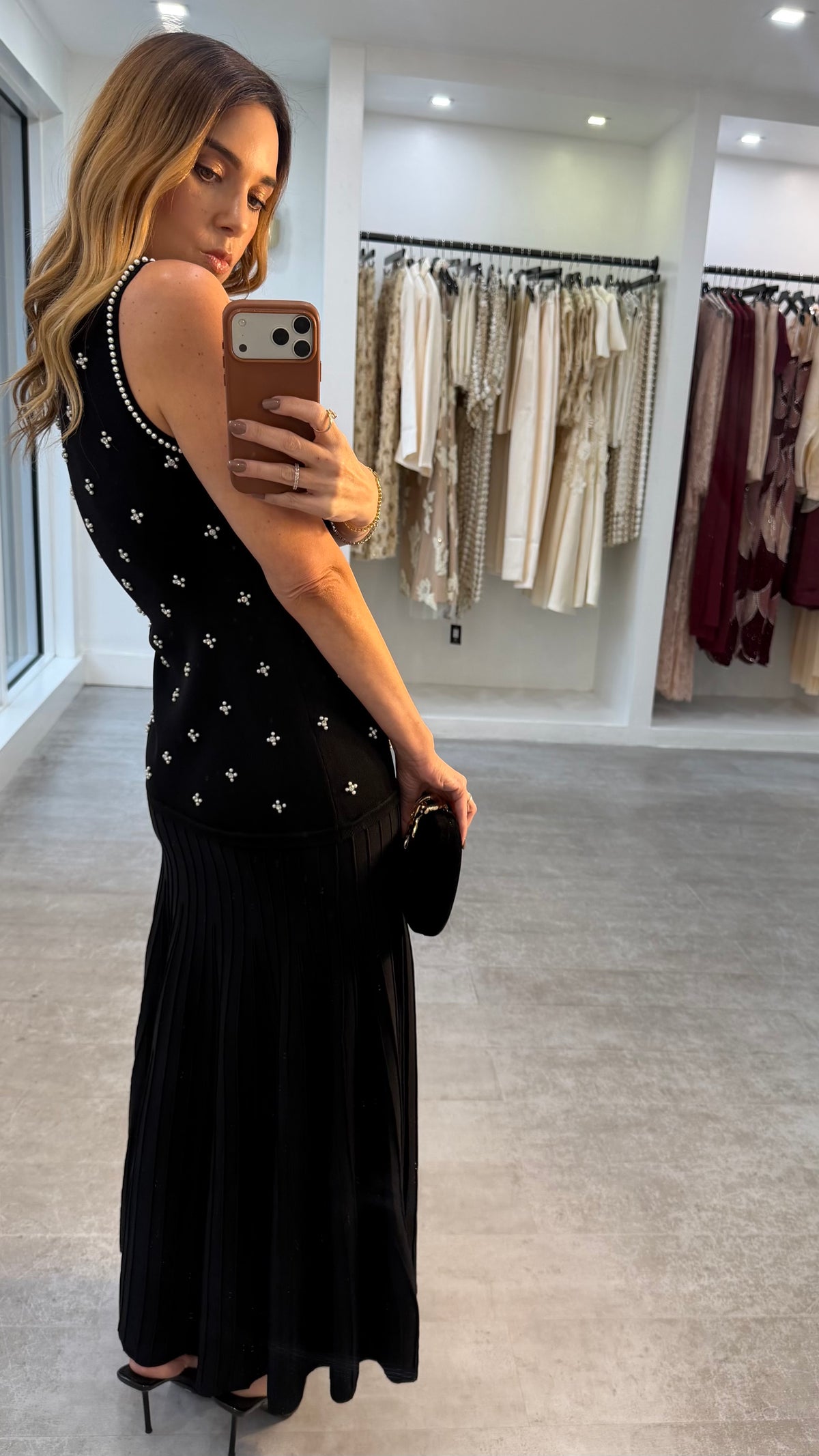 BLACK CRYSTAL PLEAT DRESS