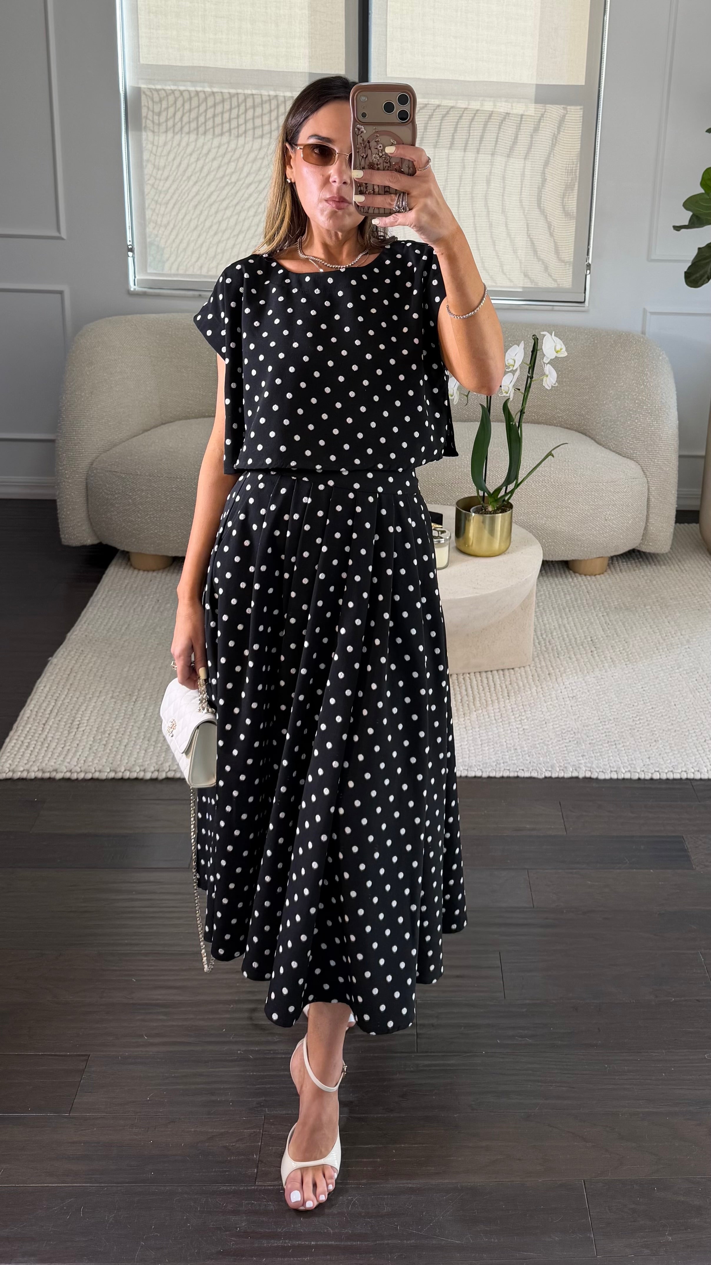BLACK POLKA SKIRT SET