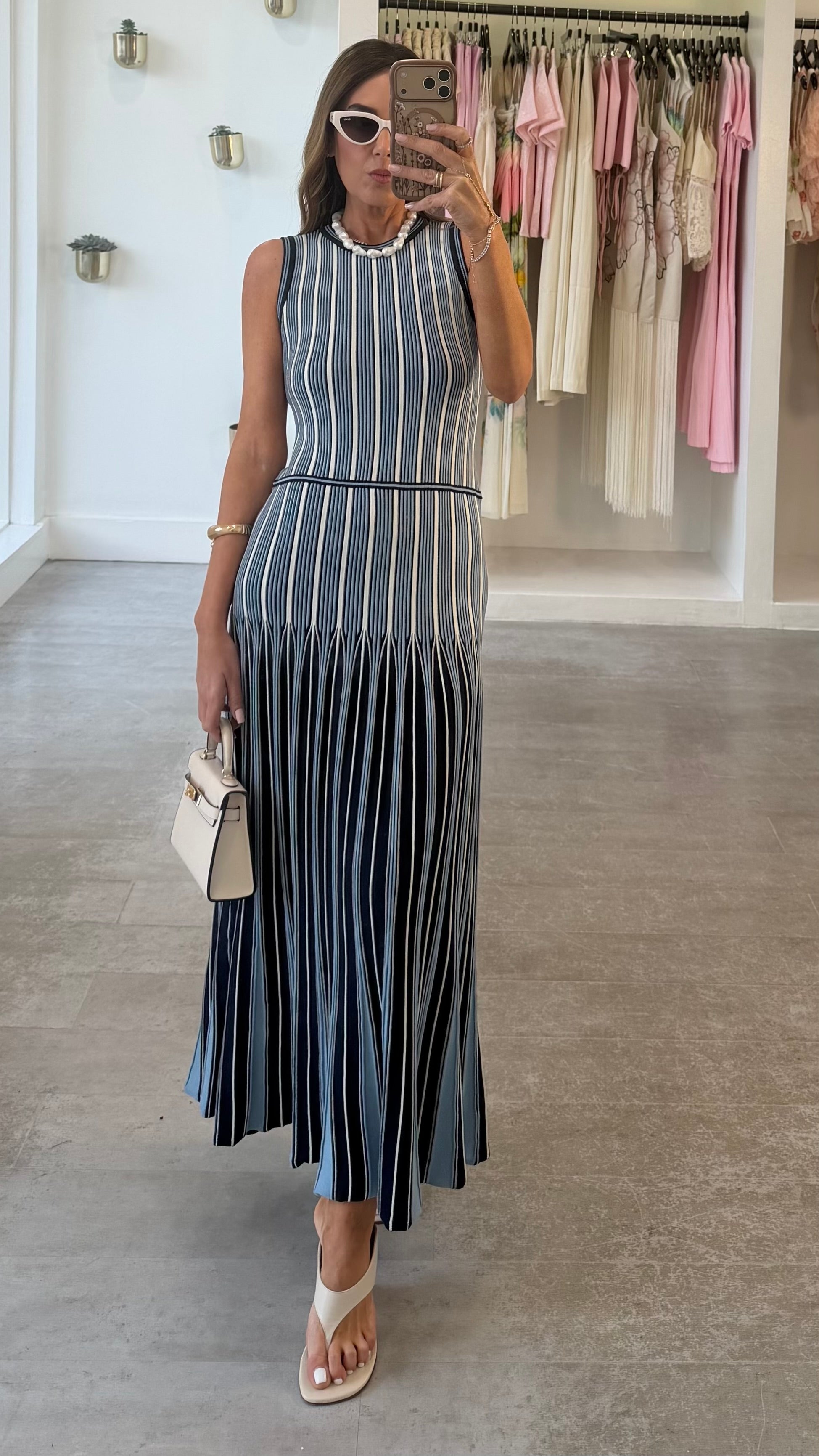 BLUE STRIPED MIDI DRESS