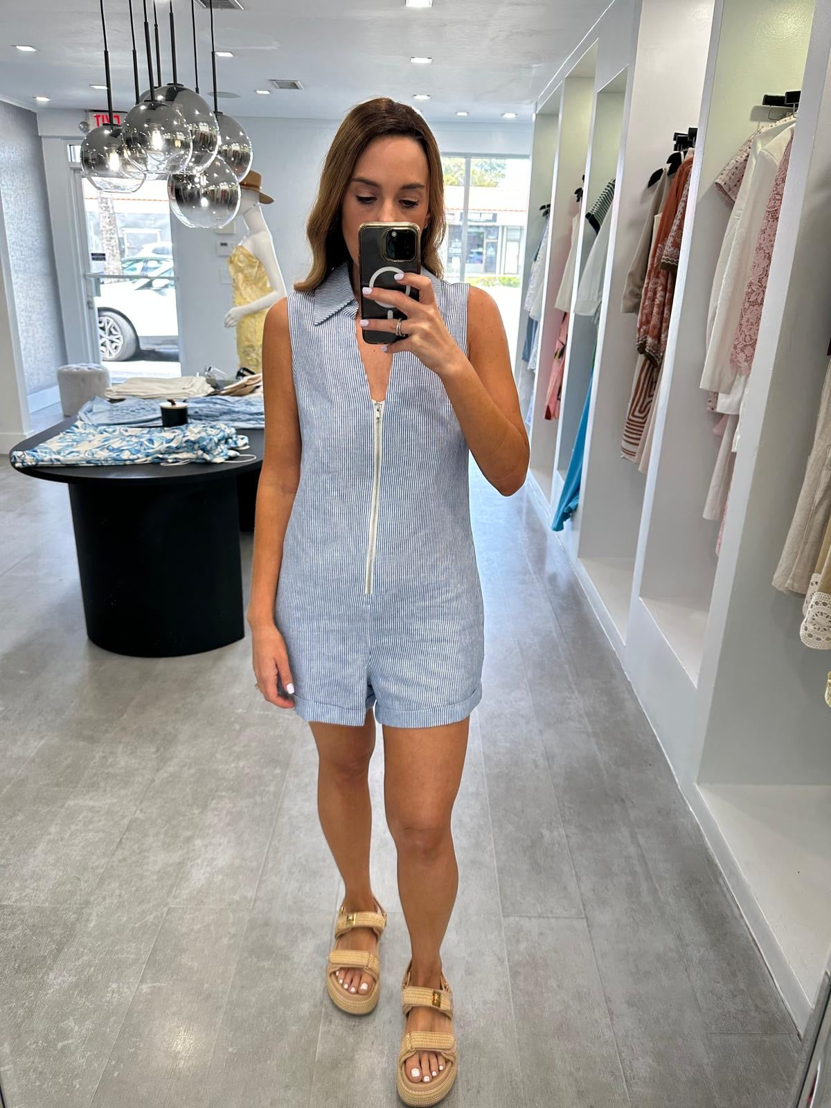 STRIPED LINEN ROMPER