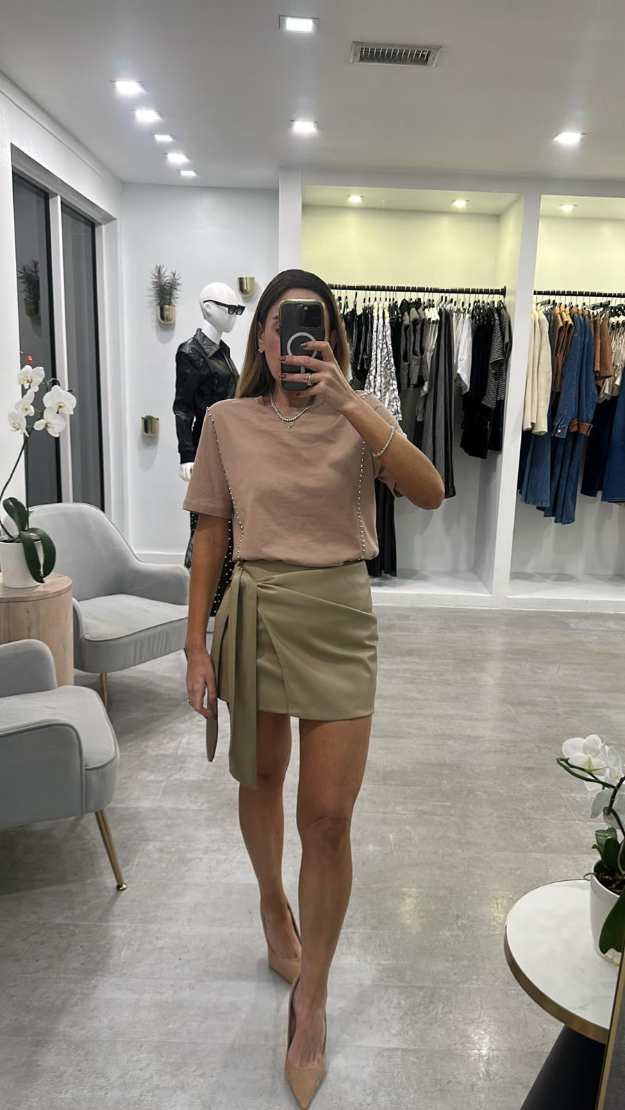 TAUPE TWIST SKIRT