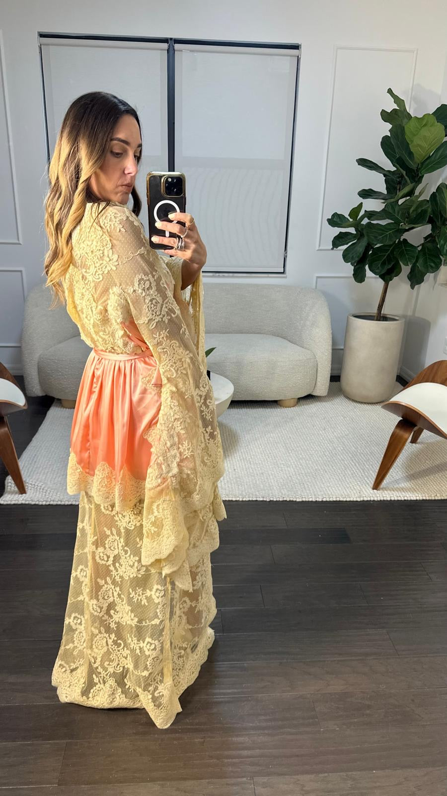 SATIN LACE WRAP DRESS