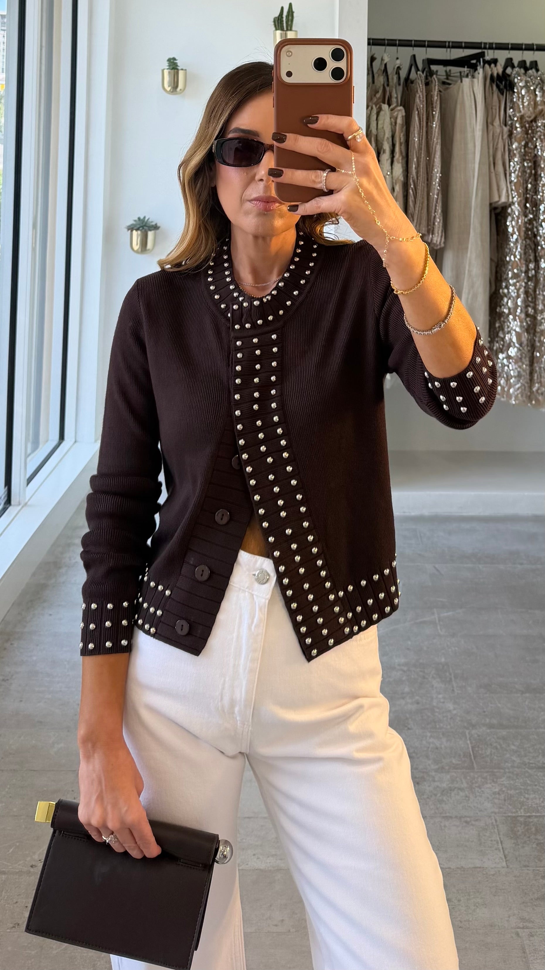 BROWN STUDDED CARDI
