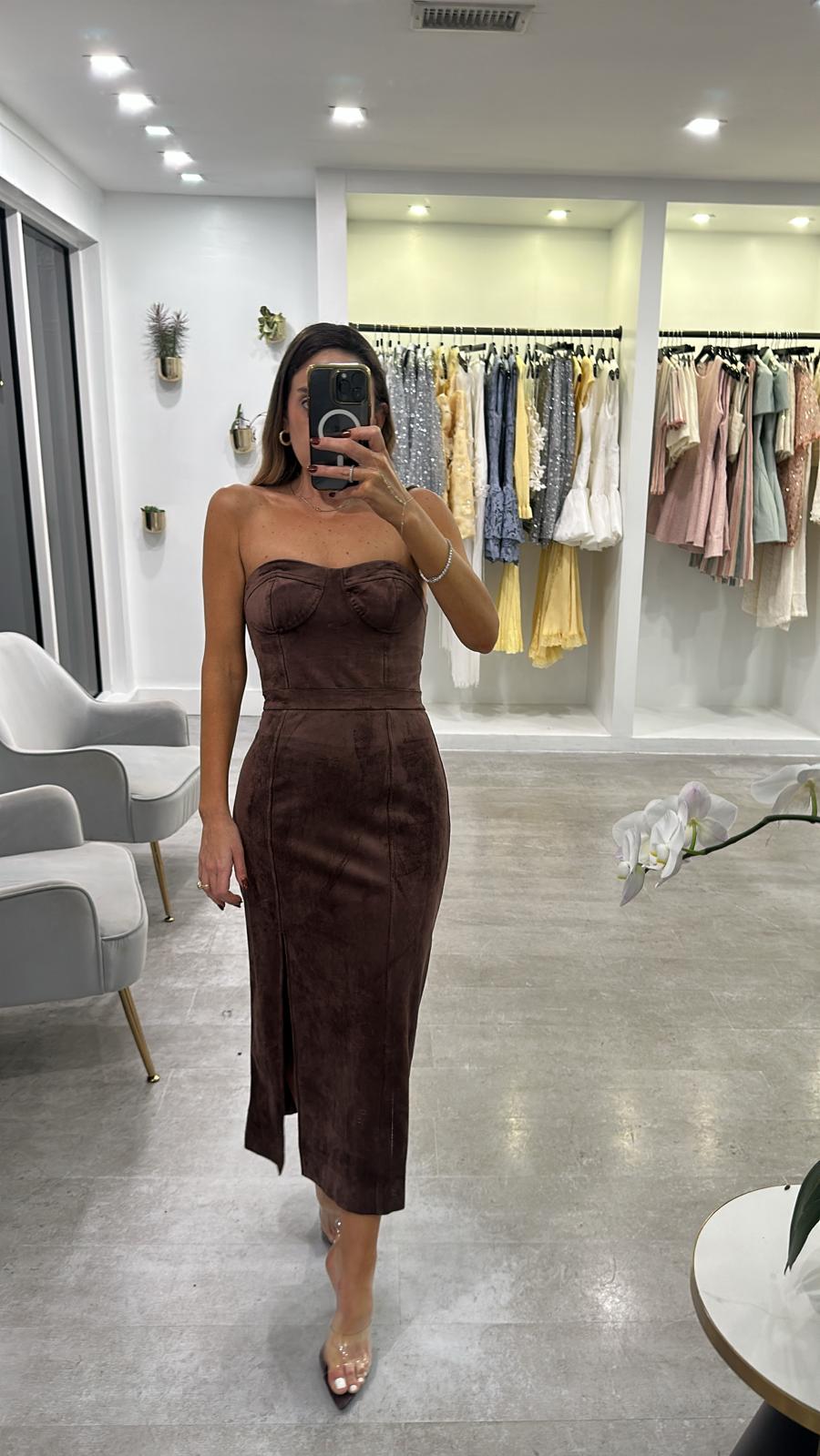 BROWN SUEDE MIDI