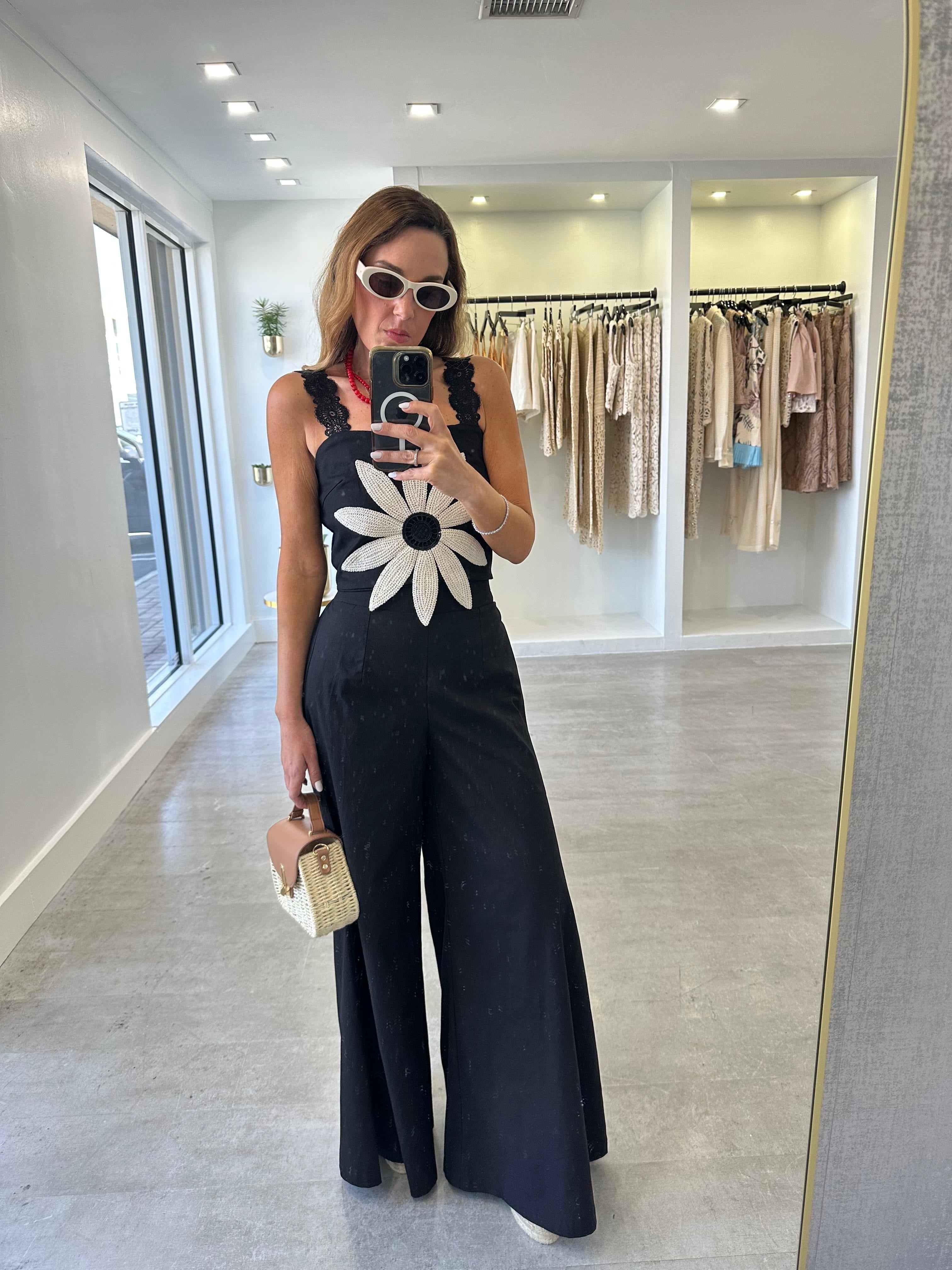 BLACK CROCHET FLOR SET