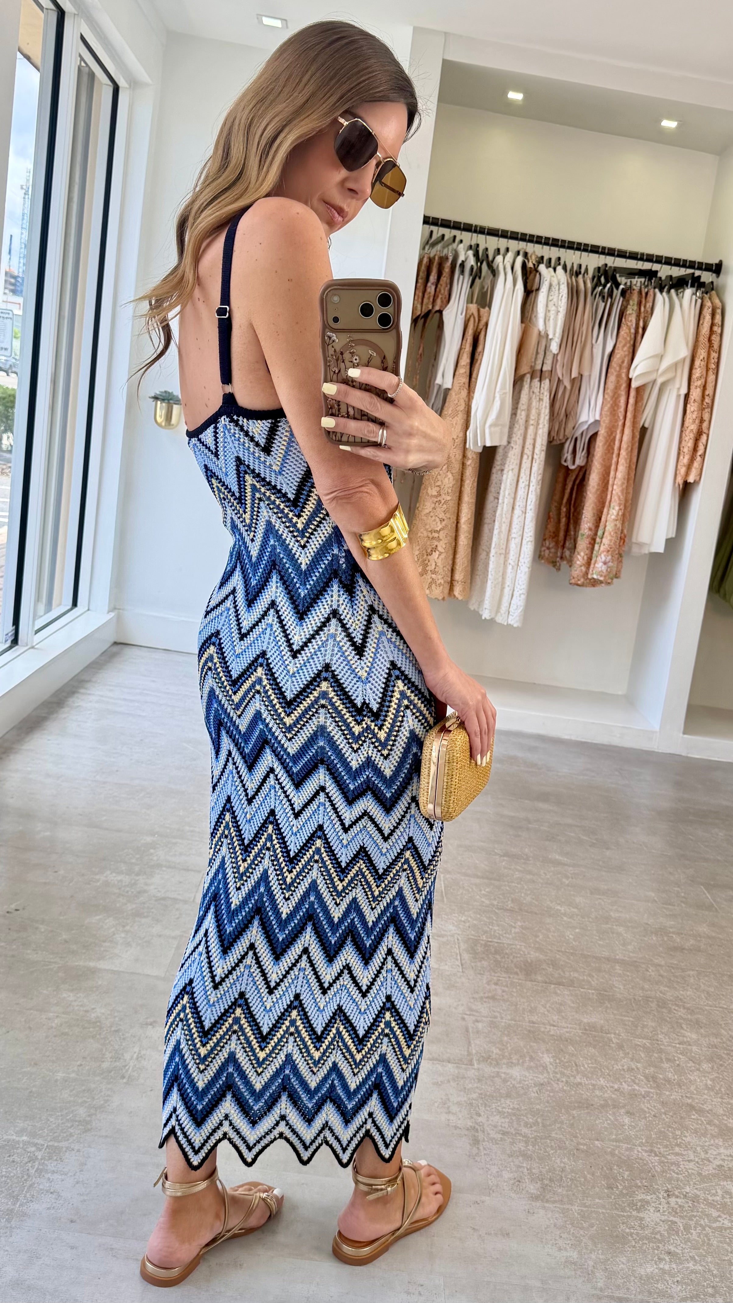 BLUE ZIGZAG STRAP DRESS